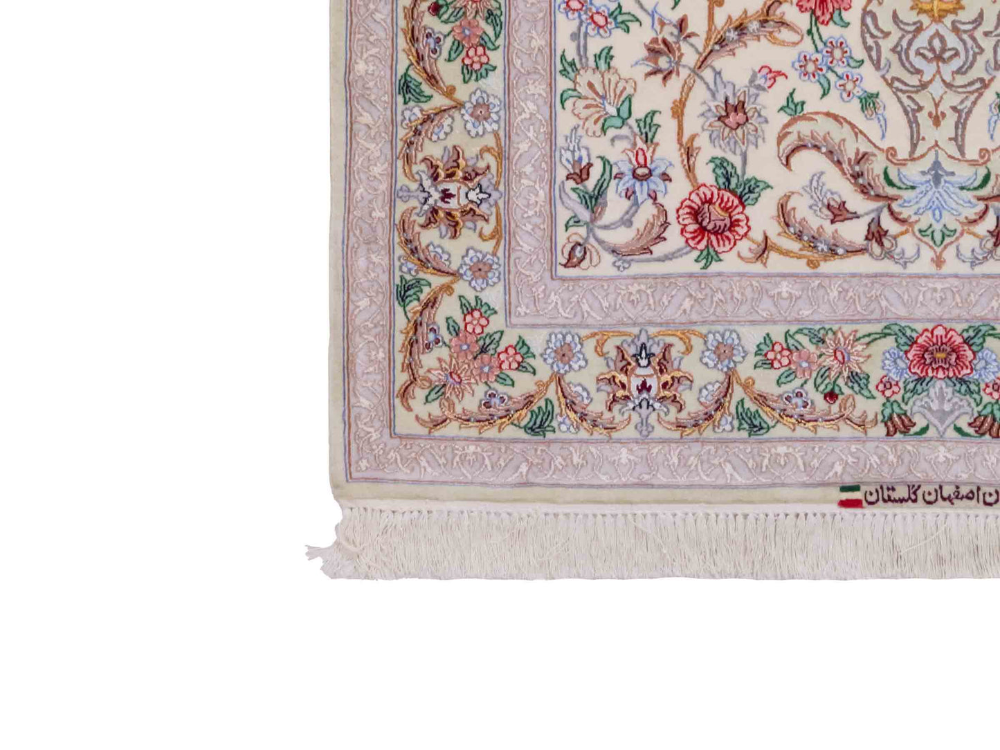 Handgeknüpfter "Golestan" Isfahan Perserteppich von Khademi aus Wolle mit Seide, weiß, creme. Feiner, persischer Teppich mit Medaillon, signiert. Orientteppich handgeknüpft in Iran. Größe: 160 x 109 cm. Teppichnummer: DB3-1052. Jupiter Intl.