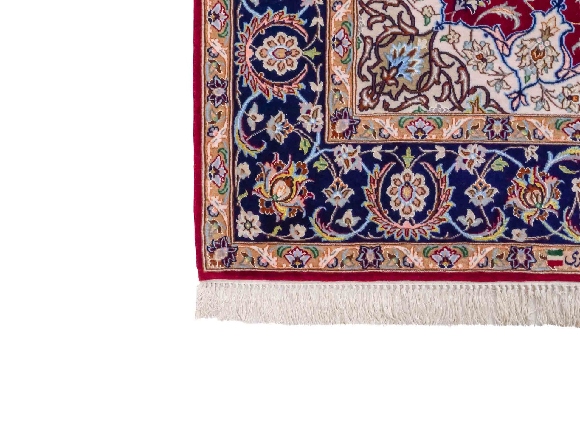 Handgeknüpfter "Entezari" Isfahan Perserteppich von Khademi aus Wolle mit Seide, rot. Feiner, persischer Teppich mit Medaillon, signiert. Orientteppich, geknüpft in Iran. Größe: 165 x 113 cm. Teppichnummer: SB3-1060 | Jupiter Intl.