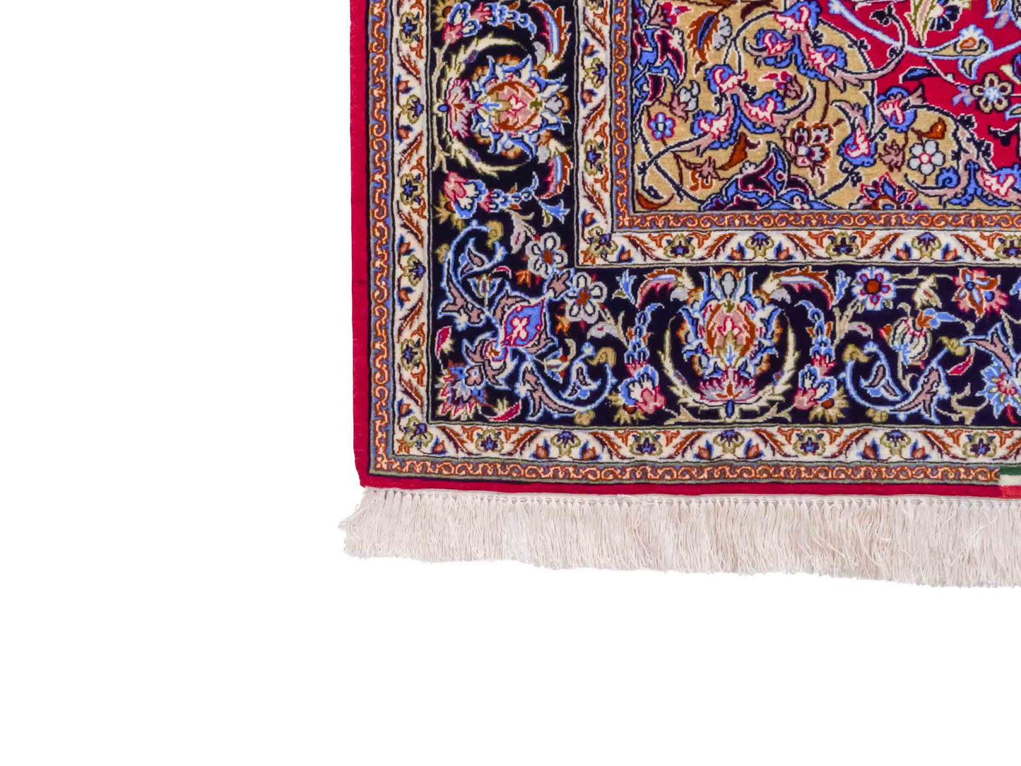Handgeknüpfter "Entezari" Isfahan Perserteppich von Khademi aus Wolle mit Seide, rot-blau. Feiner, persischer Teppich mit Medaillon, signiert. Orientteppich, von Hand geknüpft in Iran. Größe: 169 x 112 cm. Teppichnummer: DB3-1031 Jupiter Intl.