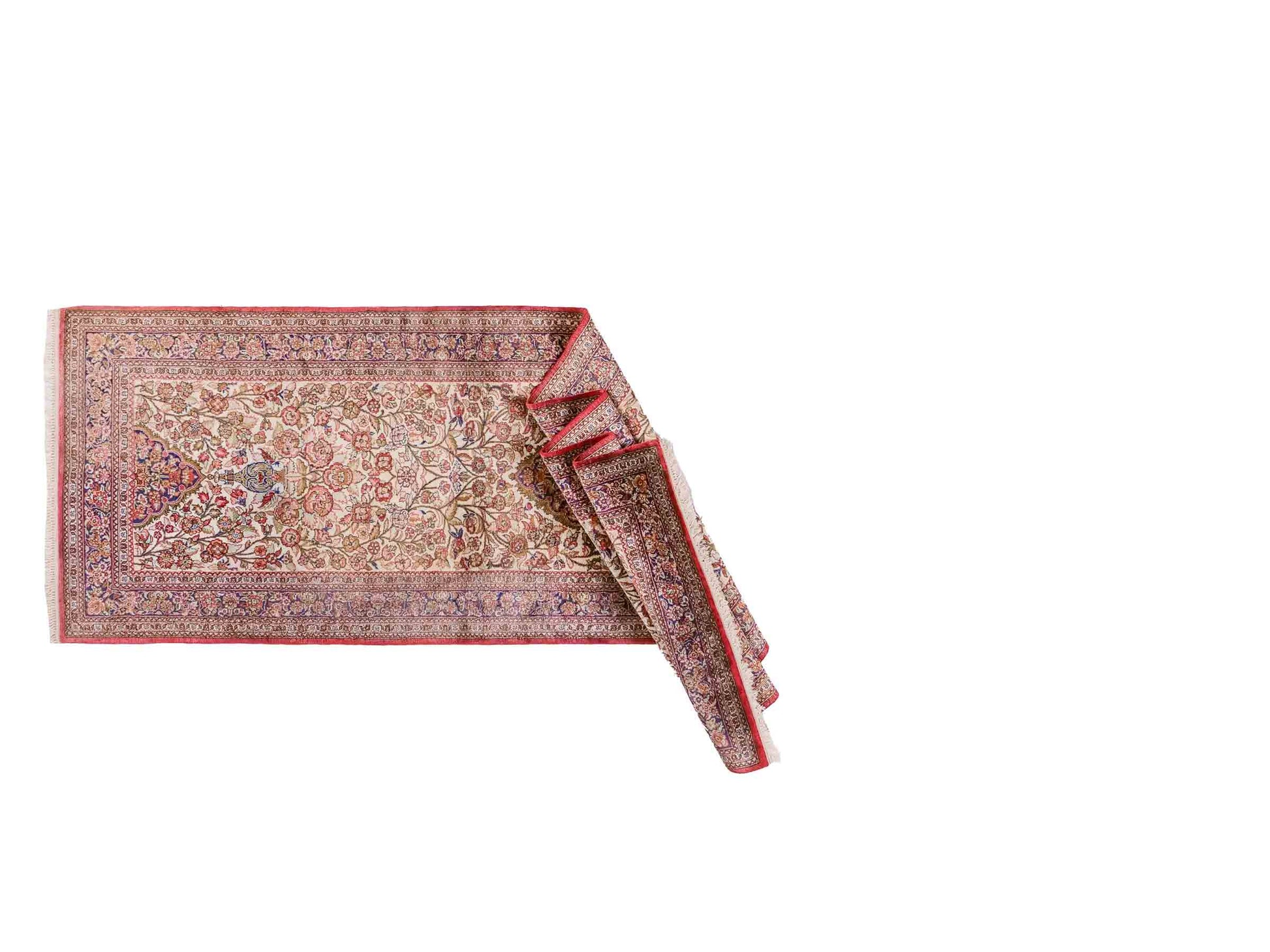Handgeknüpfter Kaschmir Läufer-Seidenteppich von Khademi aus Seide, creme. Feiner, indischer Orientteppich mit klassischem Medaillon von Hand geknüpft in Indien. Größe: 281 cm x 79 cm. Teppichnummer: SB3-1166 | Jupiter Intl.