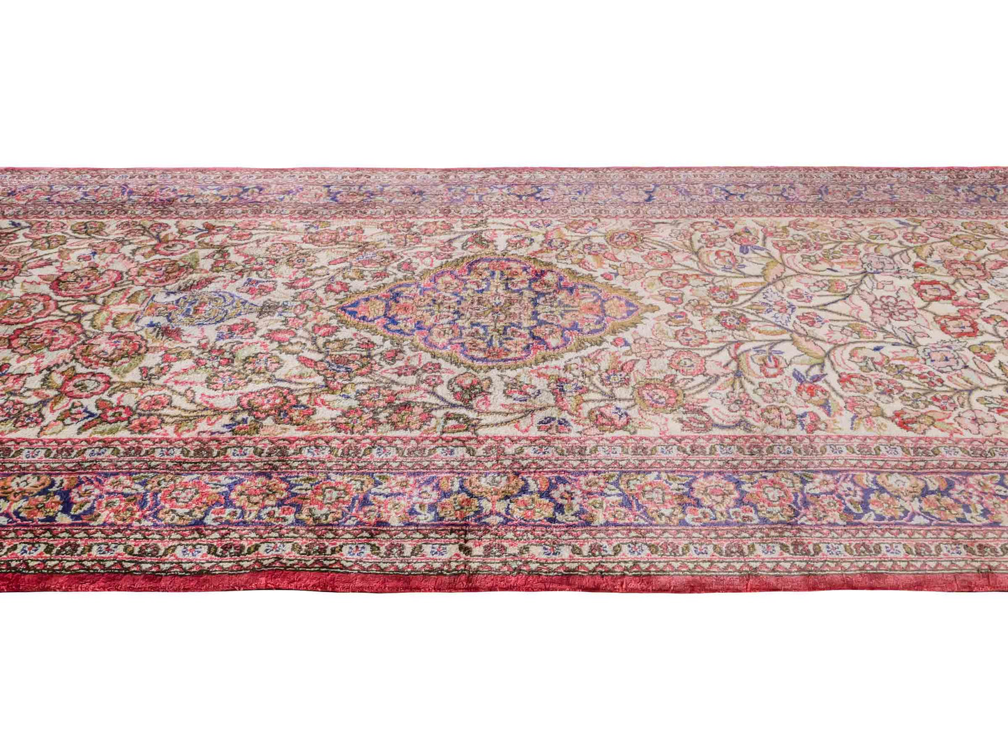 Handgeknüpfter Kaschmir Läufer-Seidenteppich von Khademi aus Seide, creme. Feiner, indischer Orientteppich mit klassischem Medaillon von Hand geknüpft in Indien. Größe: 281 cm x 79 cm. Teppichnummer: SB3-1166 | Jupiter Intl.