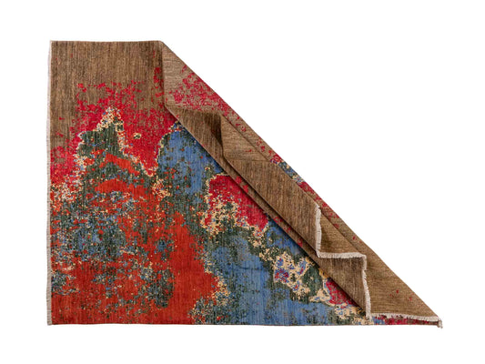 Handgeknüpfter Design Ziegler Orientteppich von Khademi aus Wolle, braun, rot, blau. Abstrakt-modernem Design. Traditionell von Hand geknüpft in Afghanistan. Größe: 236 cm x 172 cm. Teppichnummer: RB3-1036. Verkauf durch Jupiter Intl.