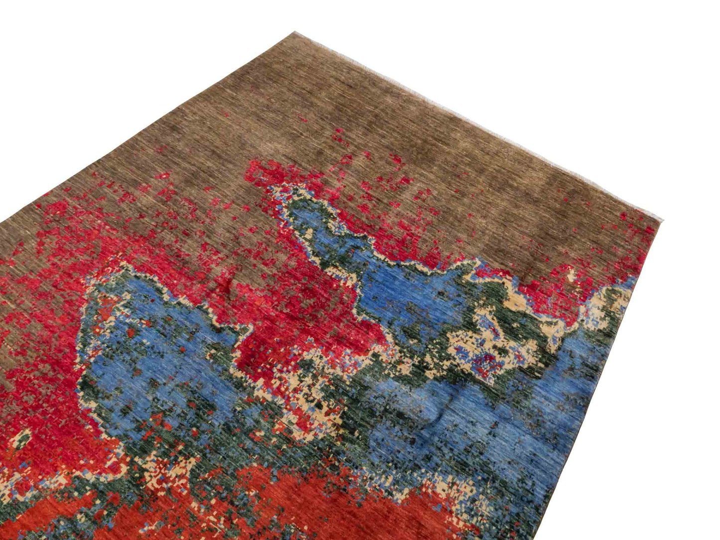 Handgeknüpfter Design Ziegler Orientteppich von Khademi aus Wolle, braun, rot, blau. Abstrakt-modernem Design. Traditionell von Hand geknüpft in Afghanistan. Größe: 236 cm x 172 cm. Teppichnummer: RB3-1036. Verkauf durch Jupiter Intl.