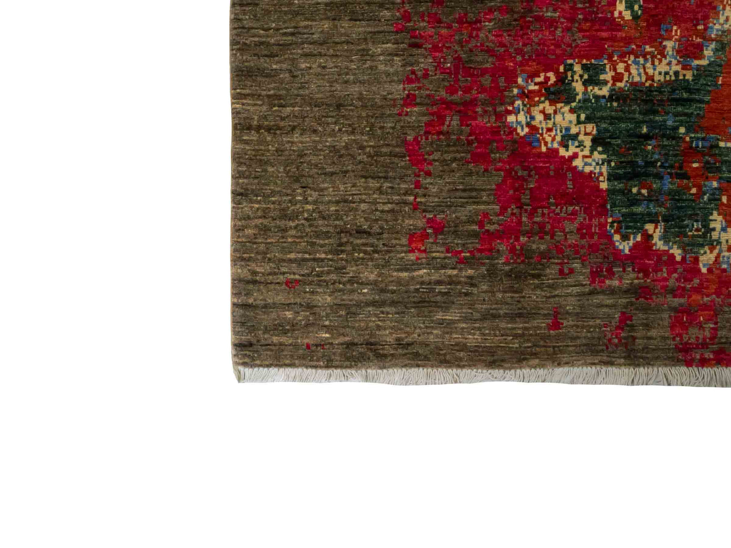 Handgeknüpfter Design Ziegler Orientteppich von Khademi aus Wolle, braun, rot, blau. Abstrakt-modernem Design. Traditionell von Hand geknüpft in Afghanistan. Größe: 236 cm x 172 cm. Teppichnummer: RB3-1036. Verkauf durch Jupiter Intl.