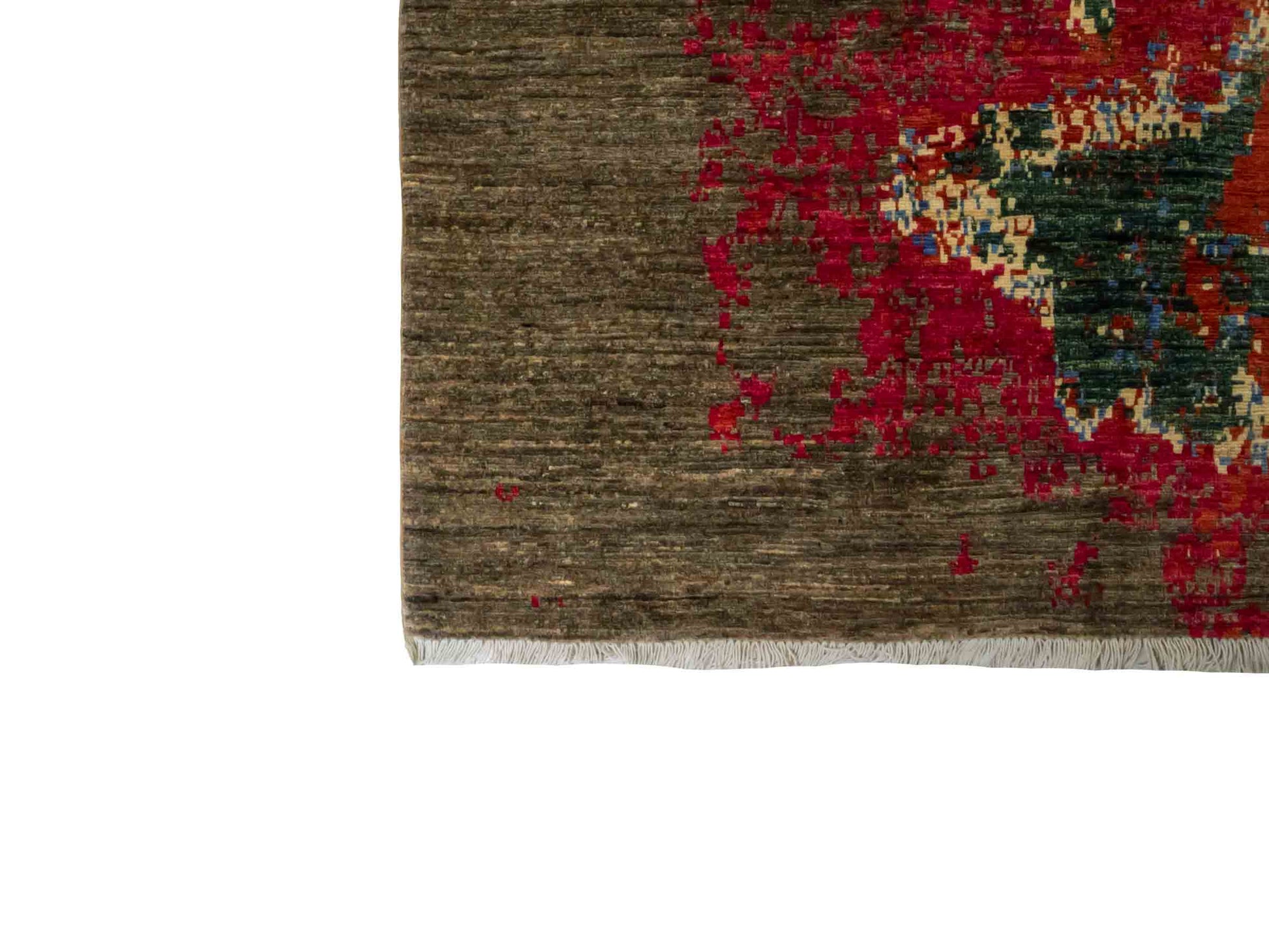 Handgeknüpfter Design Ziegler Orientteppich von Khademi aus Wolle, braun, rot, blau. Abstrakt-modernem Design. Traditionell von Hand geknüpft in Afghanistan. Größe: 236 cm x 172 cm. Teppichnummer: RB3-1036. Verkauf durch Jupiter Intl.