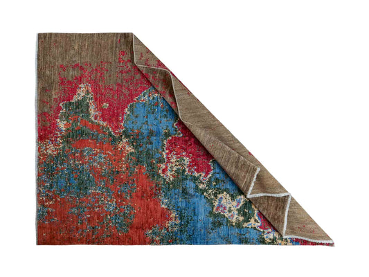 Handgeknüpfter Design Ziegler Orientteppich von Khademi aus Wolle, braun, rot, blau. Abstrakt-modernem Design. Traditionell von Hand geknüpft in Afghanistan. Größe: 239 cm x 169 cm. Teppichnummer: RB3-1037. Verkauf durch Jupiter Intl.