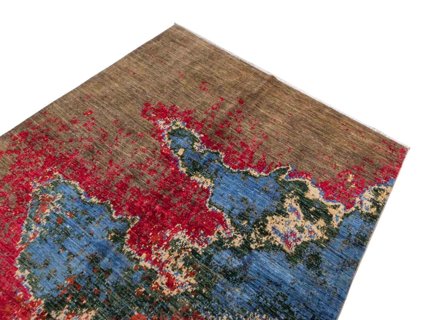 Handgeknüpfter Design Ziegler Orientteppich von Khademi aus Wolle, braun, rot, blau. Abstrakt-modernem Design. Traditionell von Hand geknüpft in Afghanistan. Größe: 239 cm x 169 cm. Teppichnummer: RB3-1037. Verkauf durch Jupiter Intl.