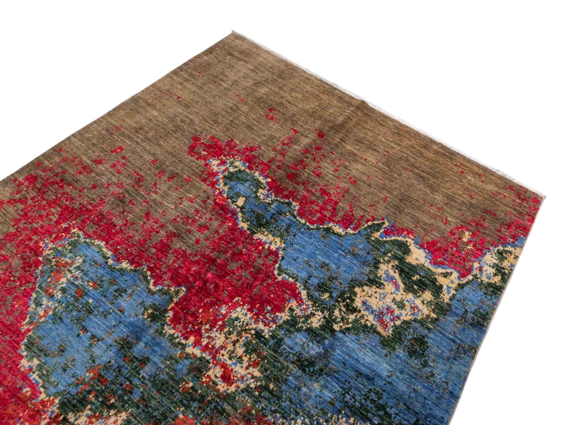 Handgeknüpfter Design Ziegler Orientteppich von Khademi aus Wolle, braun, rot, blau. Abstrakt-modernem Design. Traditionell von Hand geknüpft in Afghanistan. Größe: 239 cm x 169 cm. Teppichnummer: RB3-1037. Verkauf durch Jupiter Intl.