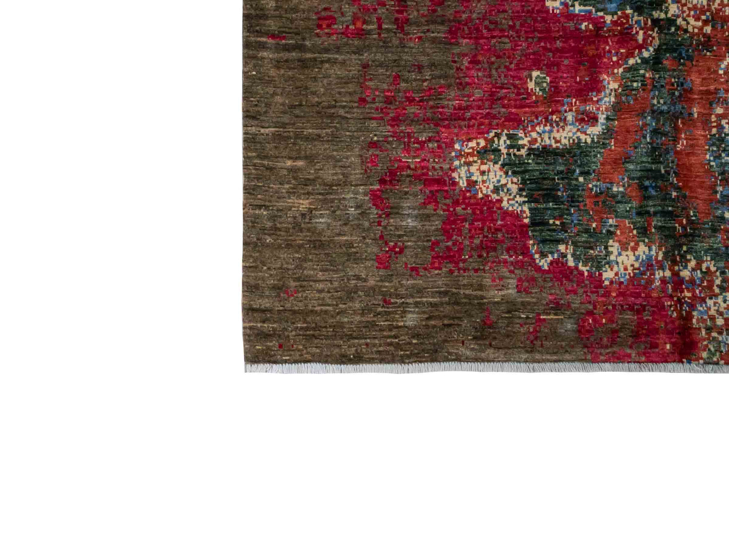 Handgeknüpfter Design Ziegler Orientteppich von Khademi aus Wolle, braun, rot, blau. Abstrakt-modernem Design. Traditionell von Hand geknüpft in Afghanistan. Größe: 239 cm x 169 cm. Teppichnummer: RB3-1037. Verkauf durch Jupiter Intl.