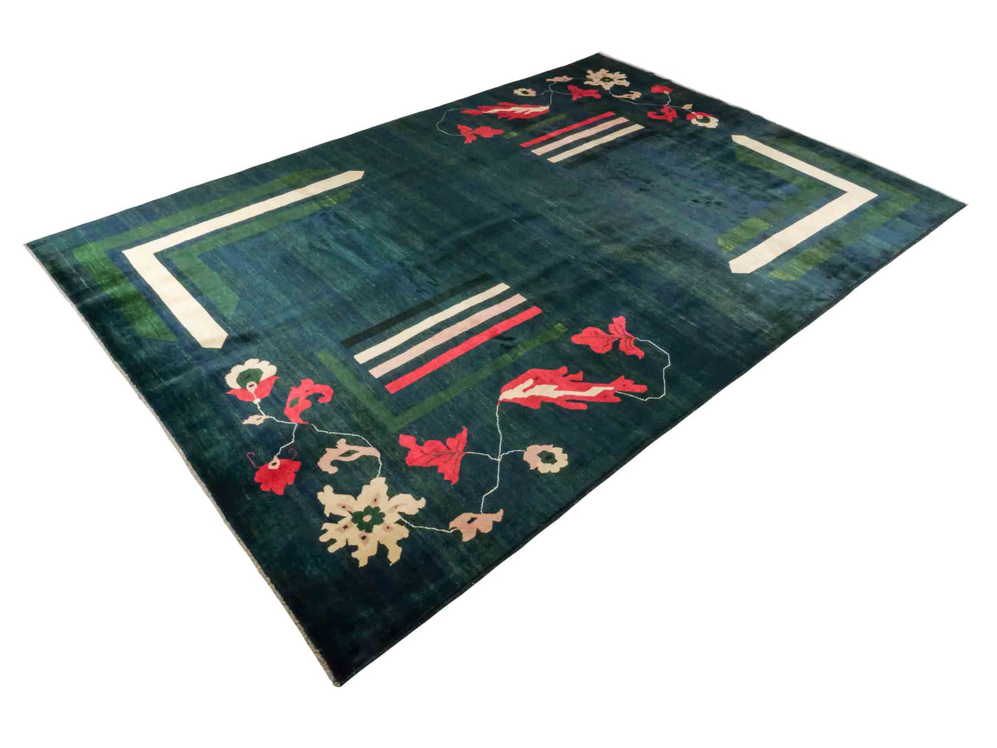 Handgeknüpfter Design Ziegler Orientteppich von Khademi aus Wolle, grün, dunkelgrün. Modernes, einfarbiges Graphik-Design. Von Hand geknüpft in Afghanistan. Größe: 299 cm x 204 cm. Teppichnummer: RB3-1010. Verkauf durch Jupiter Intl.