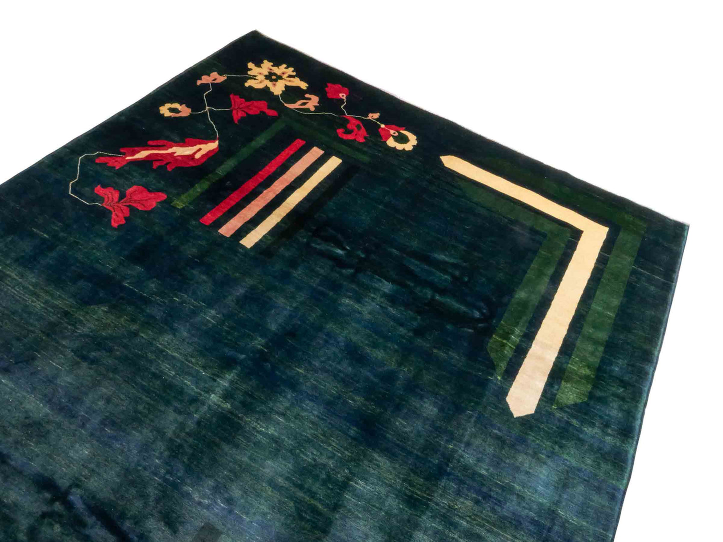 Handgeknüpfter Design Ziegler Orientteppich von Khademi aus Wolle, grün, dunkelgrün. Modernes, einfarbiges Graphik-Design. Von Hand geknüpft in Afghanistan. Größe: 299 cm x 204 cm. Teppichnummer: RB3-1010. Verkauf durch Jupiter Intl.