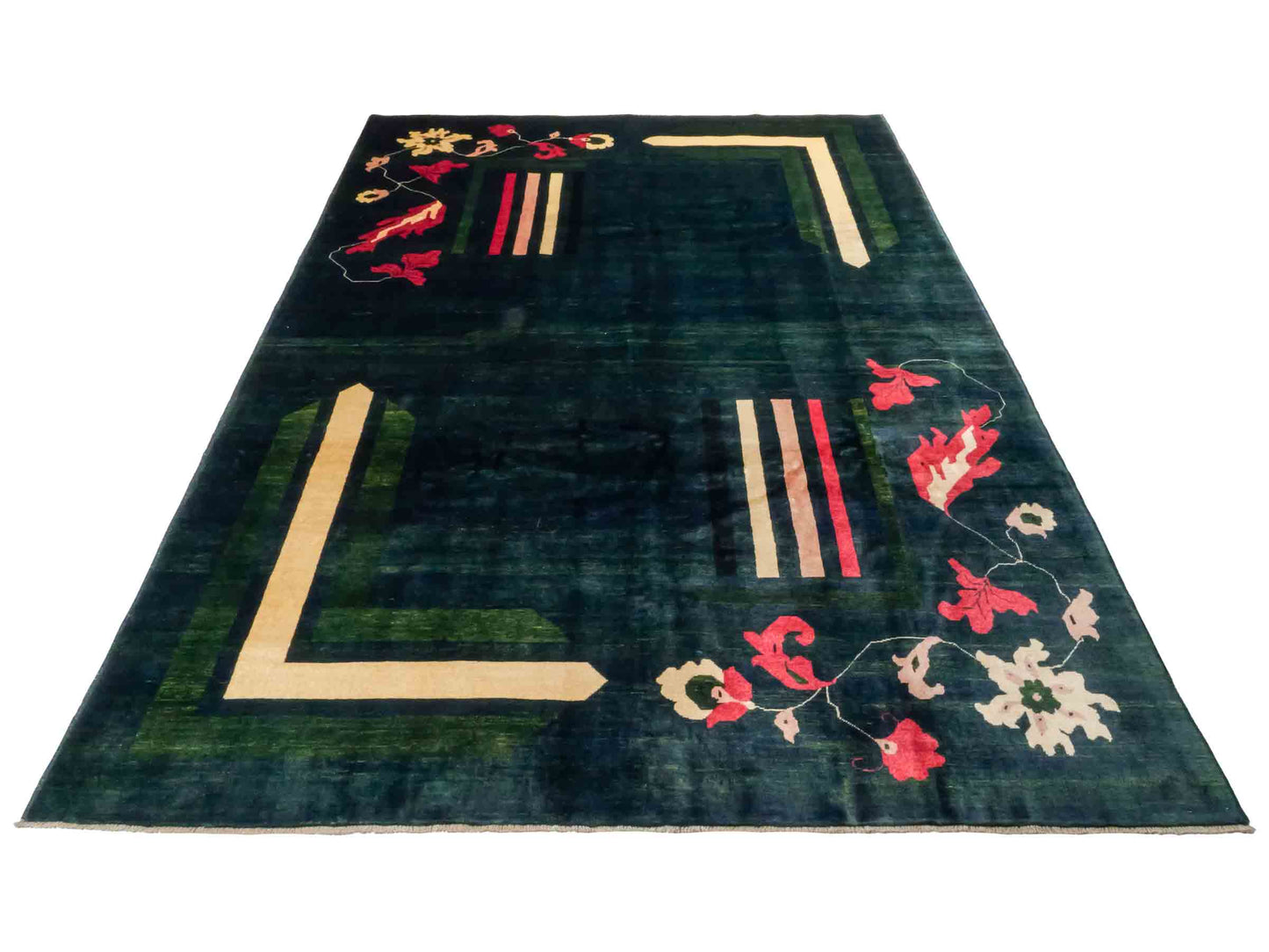 Handgeknüpfter Design Ziegler Orientteppich von Khademi aus Wolle, grün, dunkelgrün. Modernes, einfarbiges Graphik-Design. Von Hand geknüpft in Afghanistan. Größe: 299 cm x 204 cm. Teppichnummer: RB3-1010. Verkauf durch Jupiter Intl.