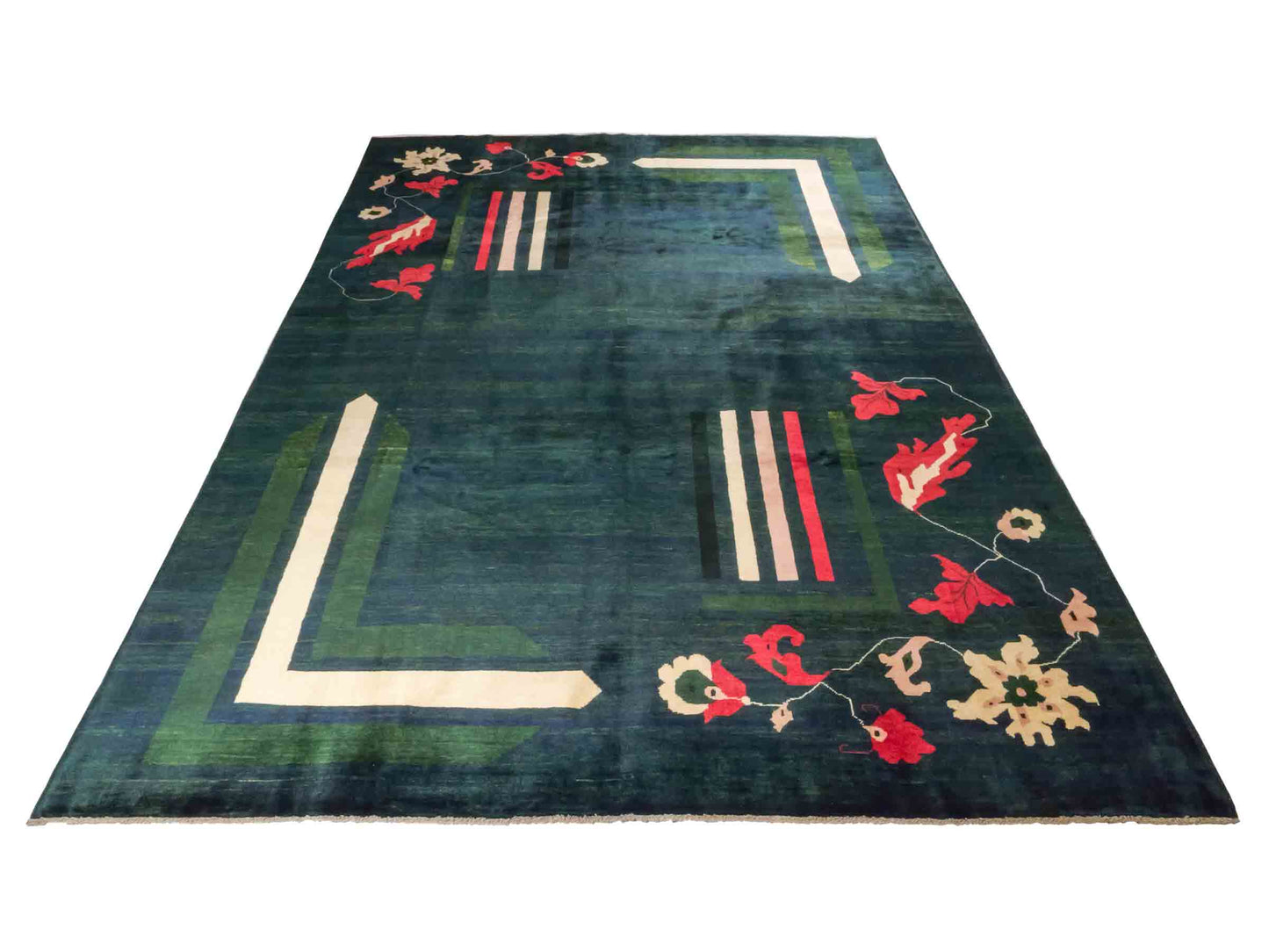 Handgeknüpfter Design Ziegler Orientteppich von Khademi aus Wolle, grün, dunkelgrün. Modernes, einfarbiges Graphik-Design. Von Hand geknüpft in Afghanistan. Größe: 299 cm x 204 cm. Teppichnummer: RB3-1010. Verkauf durch Jupiter Intl.