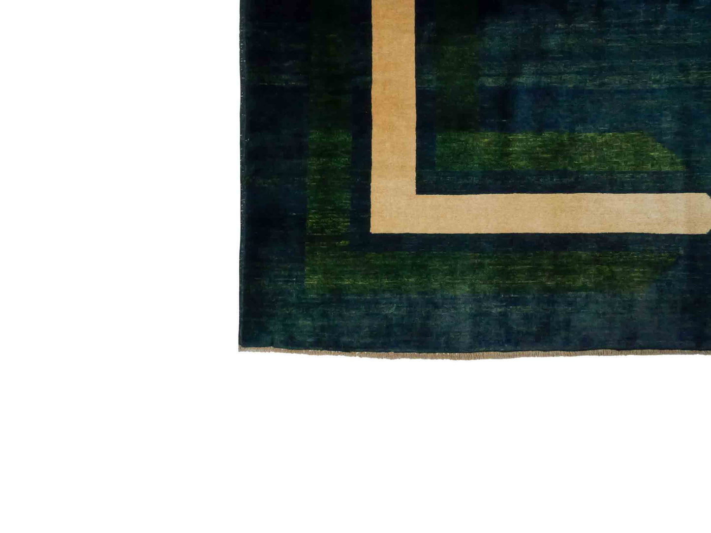 Handgeknüpfter Design Ziegler Orientteppich von Khademi aus Wolle, grün, dunkelgrün. Modernes, einfarbiges Graphik-Design. Von Hand geknüpft in Afghanistan. Größe: 299 cm x 204 cm. Teppichnummer: RB3-1010. Verkauf durch Jupiter Intl.