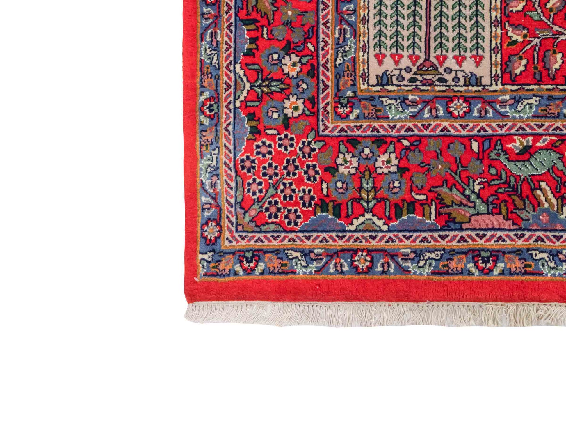 Handgeknüpfter Moud Perserteppich von Khademi aus Wolle, rot-mehrfarbig. Feiner, persischer Teppich mit Feldmuster. Orientteppich, geknüpft in Iran. Größe: 296 x 187 cm. Teppichnummer: SB3-1176 | Jupiter Intl