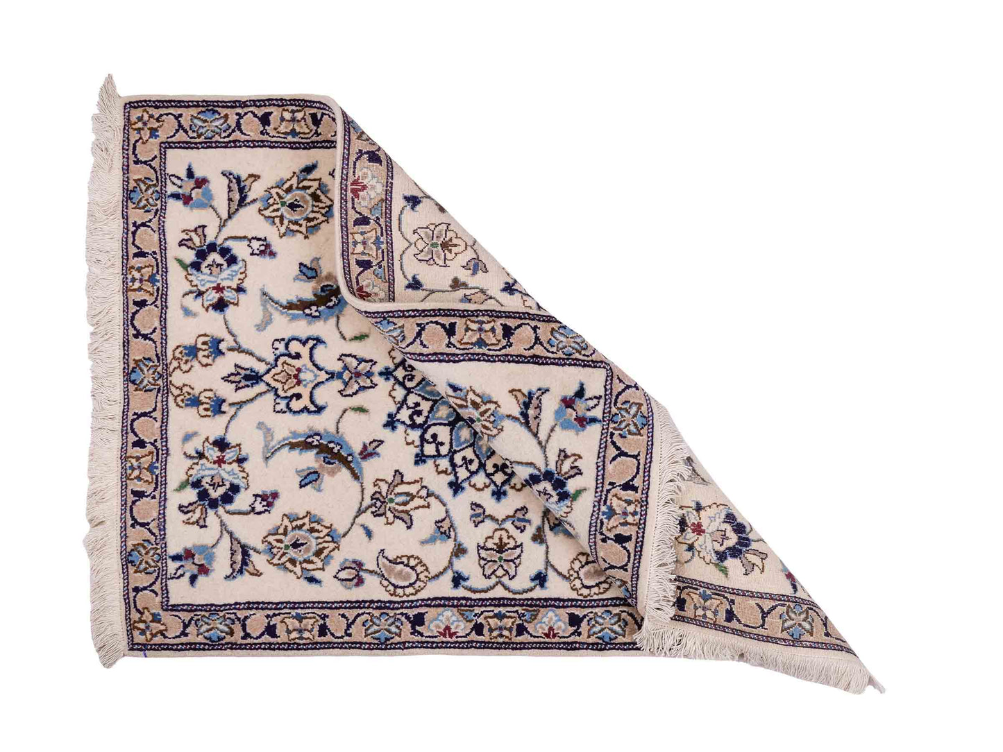 Handgeknüpfter Nain 12La Perserteppich von Khademi aus Wolle, weiß. Persischer Orientteppich mit Medaillon. Von Hand geknüpft in Iran / Persien. Größe: 121 cm x 91 cm. Teppichnummer: SB3-1017. Verkauf durch Jupiter Intl.