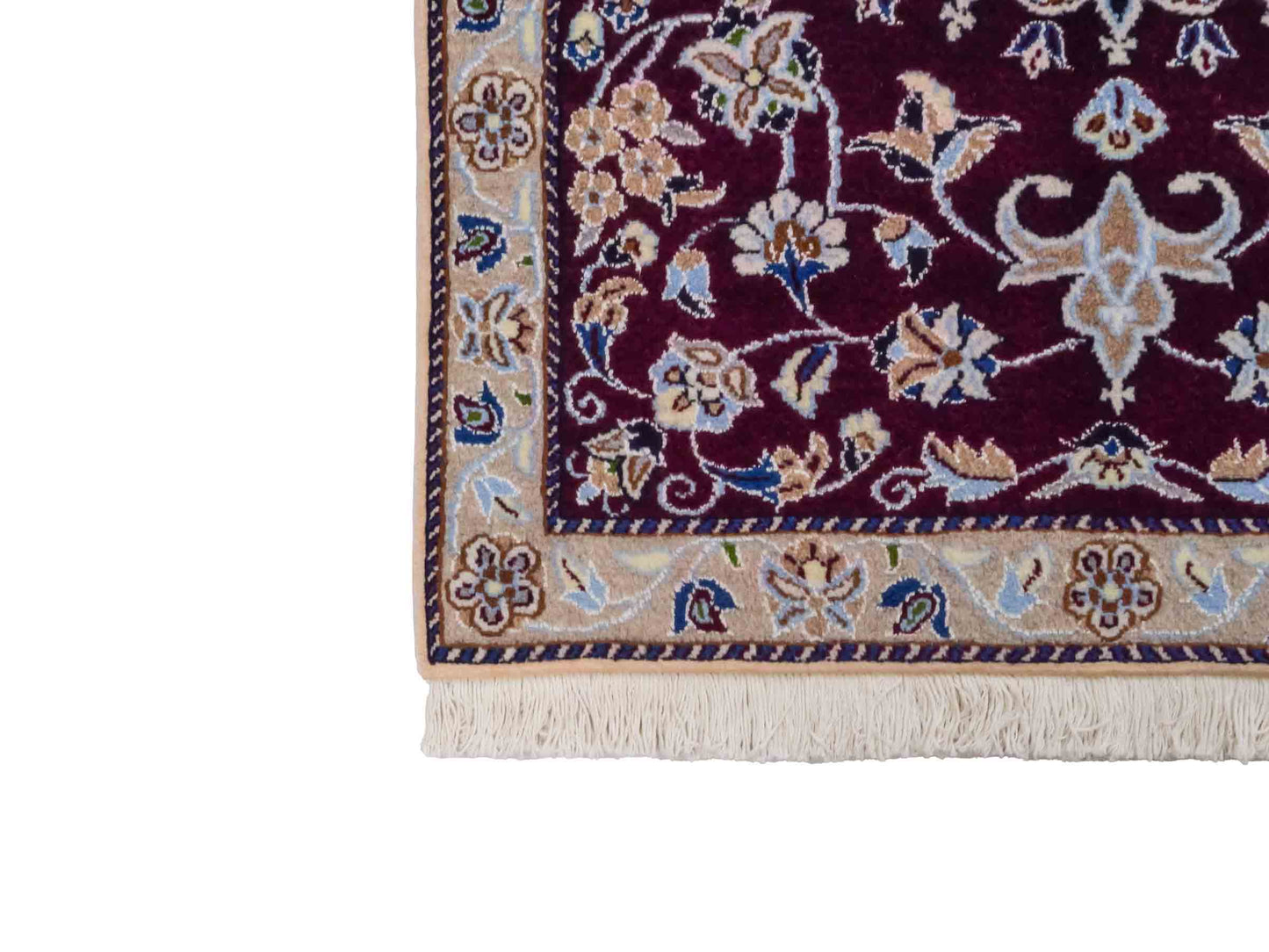 Handgeknüpfter Nain 12La Perserteppich von Khademi aus Wolle, rot-beige. Persischer Orientteppich mit Medaillon. Von Hand geknüpft in Iran / Persien. Größe: 126 cm x 89 cm. Teppichnummer: SB3-1018. Verkauf durch Jupiter Intl.
