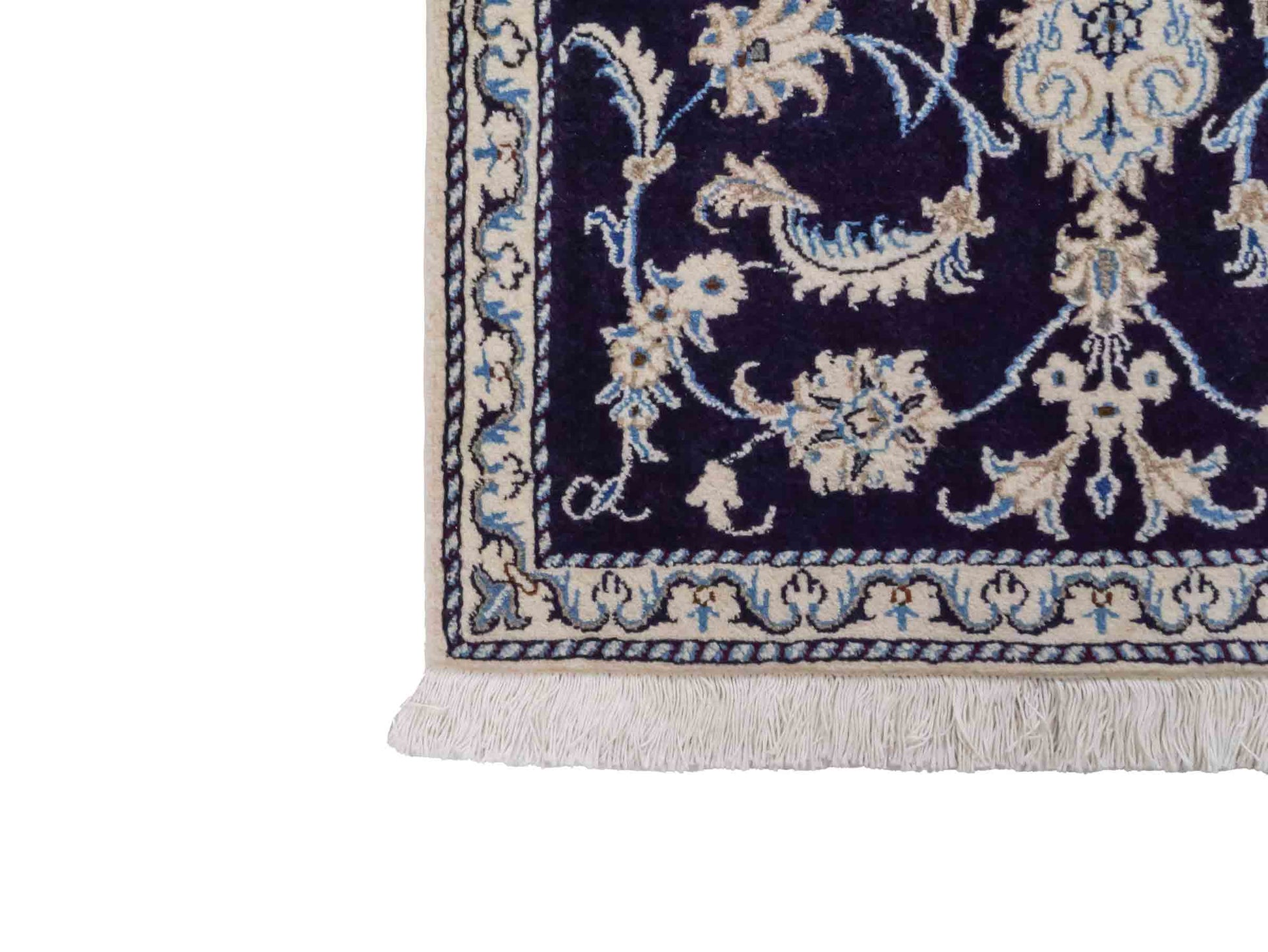 Handgeknüpfter Nain 12La Perserteppich von Khademi aus Wolle, marineblau. Persischer Orientteppich mit Medaillon. Von Hand geknüpft in Iran / Persien. Größe: 135 cm x 87 cm. Teppichnummer: SB3-1020. Verkauf durch Jupiter Intl.
