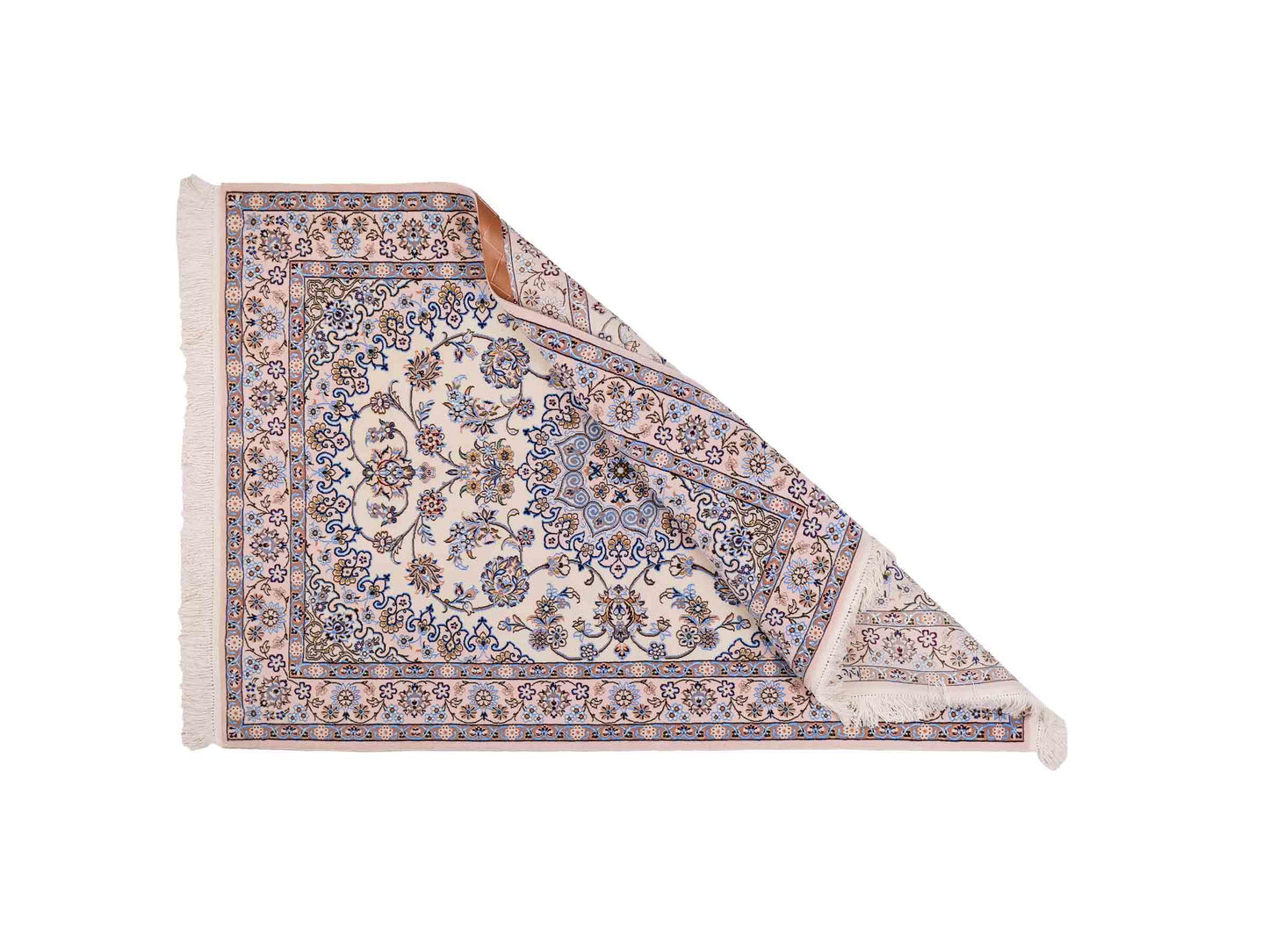 Handgeknüpfter Nain 6La Perserteppich von Habibian für Khademi, signiert, aus Wolle mit Seide, cremeweiß. Persischer Orientteppich mit Medaillon. Von Hand geknüpft in Iran / Persien. Größe: 146 x 102 cm. Teppichnummer: SB3-1040 Jupiter Intl.