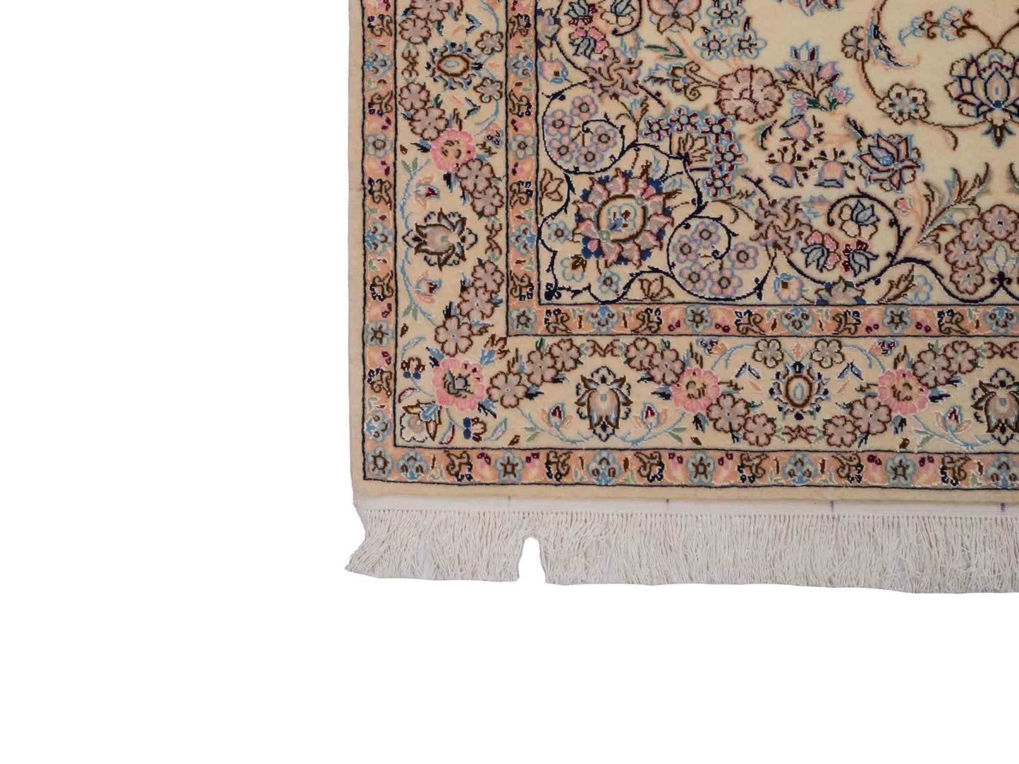 Handgeknüpfter Nain 6La Perserteppich von Habibian für Khademi, signiert, aus Wolle mit Seide, cremeweiß. Persischer Orientteppich mit Medaillon. Von Hand geknüpft in Iran / Persien. Größe: 159 x 101 cm. Teppichnummer: SB3-1039 Jupiter Intl.