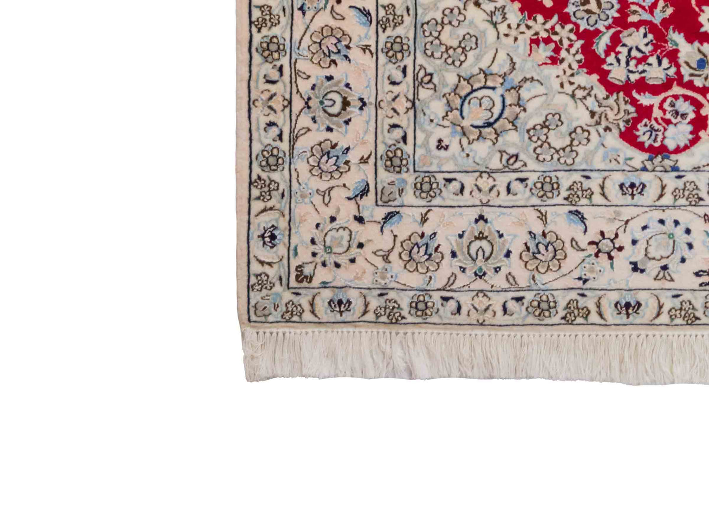 Handgeknüpfter Nain 6La Perserteppich von Habibian für Khademi, signiert, aus Wolle mit Seide, rot-weiß. Persischer Orientteppich mit Medaillon. Von Hand geknüpft in Iran / Persien. Größe: 170 x 120 cm. Teppichnummer: SB3-1041 Jupiter Intl.