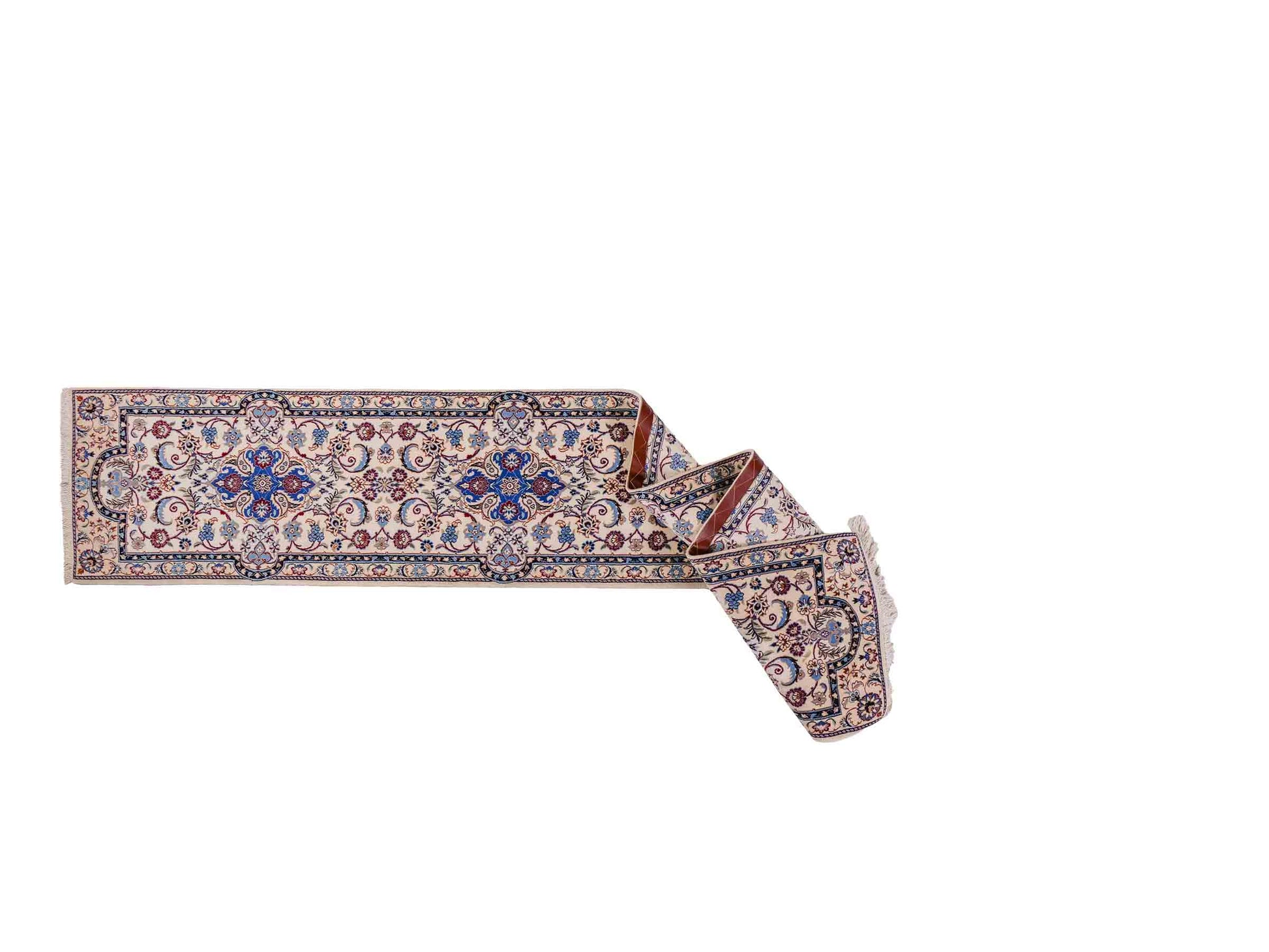 Handgeknüpfter Nain 6La Läufer-Perserteppich von Khademi aus Wolle mit Seide, cremeweiß. Persischer Teppich, durchgemustert. Von Hand geknüpft in Iran. Größe: 280 cm x 50 cm. Teppichnummer: DB3-1001. Verkauf durch Jupiter Intl.