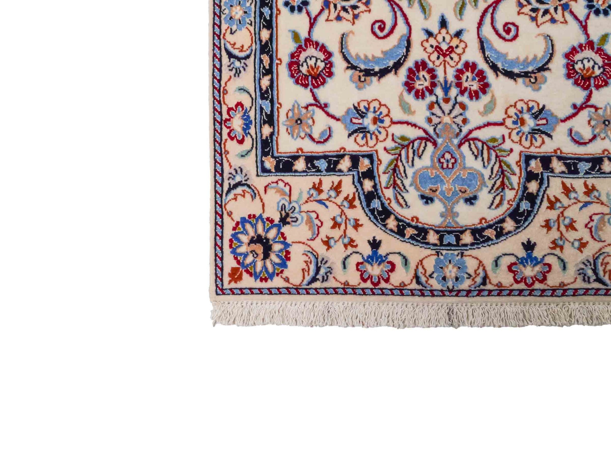 Handgeknüpfter Nain 6La Läufer-Perserteppich von Khademi aus Wolle mit Seide, cremeweiß. Persischer Teppich, durchgemustert. Von Hand geknüpft in Iran. Größe: 280 cm x 50 cm. Teppichnummer: DB3-1001. Verkauf durch Jupiter Intl.