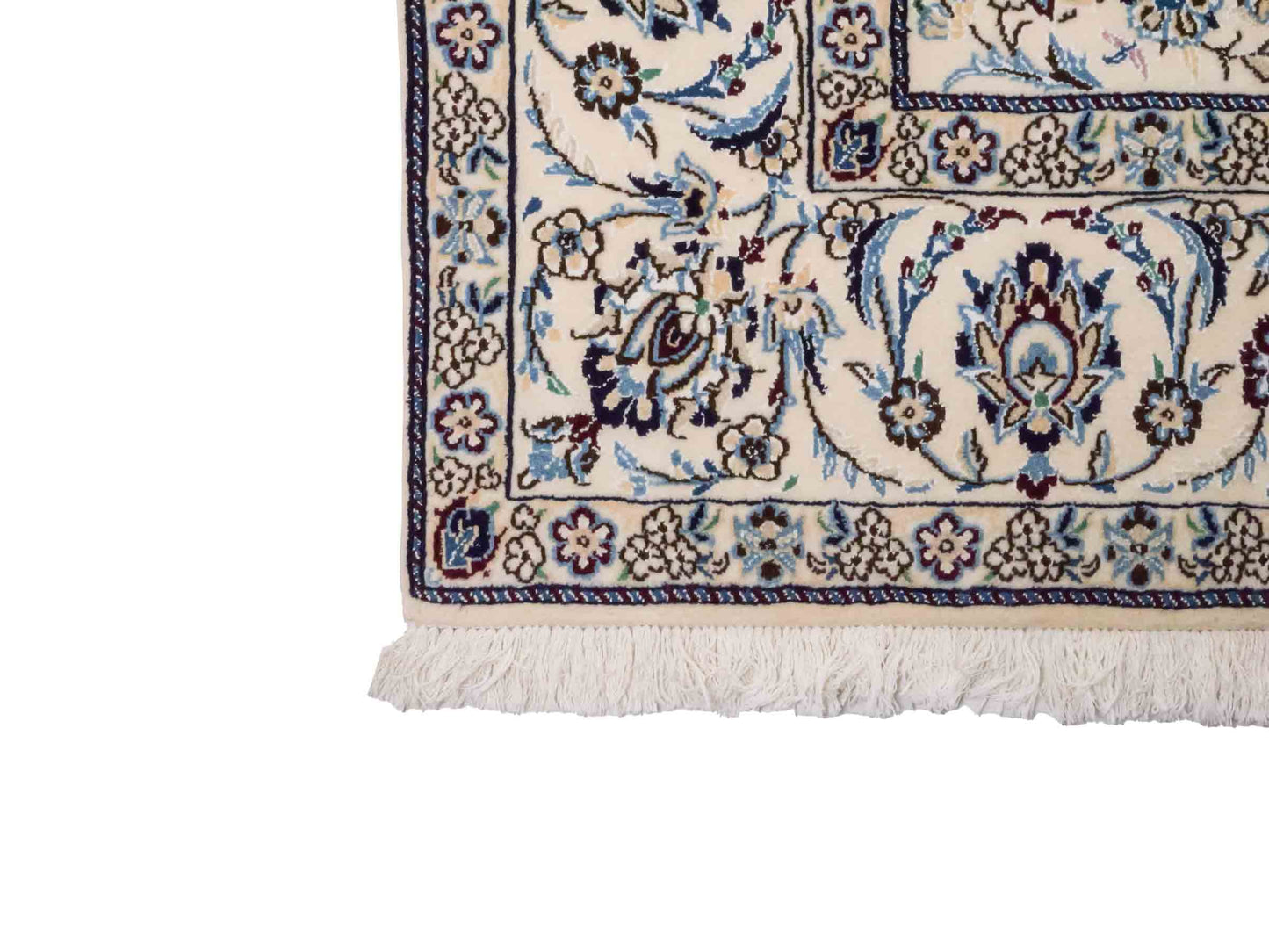 Handgeknüpfter Nain 9La Perserteppich von Khademi mit Signatur aus Wolle mit Seide, rot, weiß. Klassisches Medaillon-Design. Von Hand geknüpft in Iran / Persien. Größe: 321 cm x 204 cm. Teppichnummer: RB3-1084. Verkauf durch Jupiter Intl.
