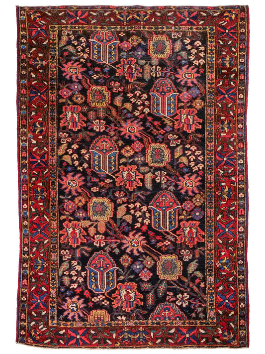 Sehr feiner, handgeknüpfter, antiker, persischer Bakhitar Farahan Nomadenteppich aus Wolle von Khademi. Farbe: Blau, rot. Größe: 196 x 130 cm. Vertrieb durch JUPITER Intl.