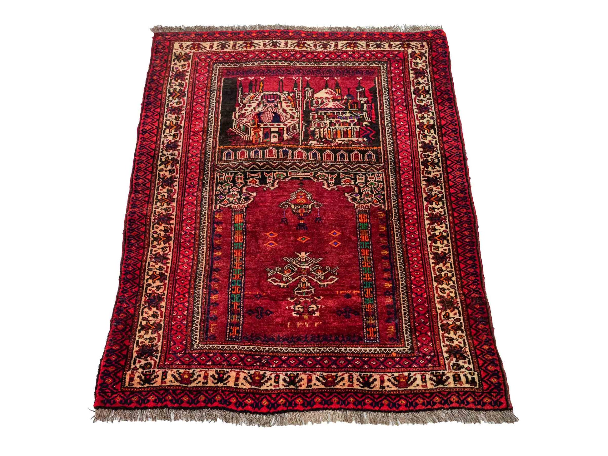 Antiker, handgeknüpfter, afghanischer Belutsch Nomadenteppich aus Wolle von Khademi. Größe: 100 x 76 cm. Farbe: Rot Verkauf durch JUPITER Intl.