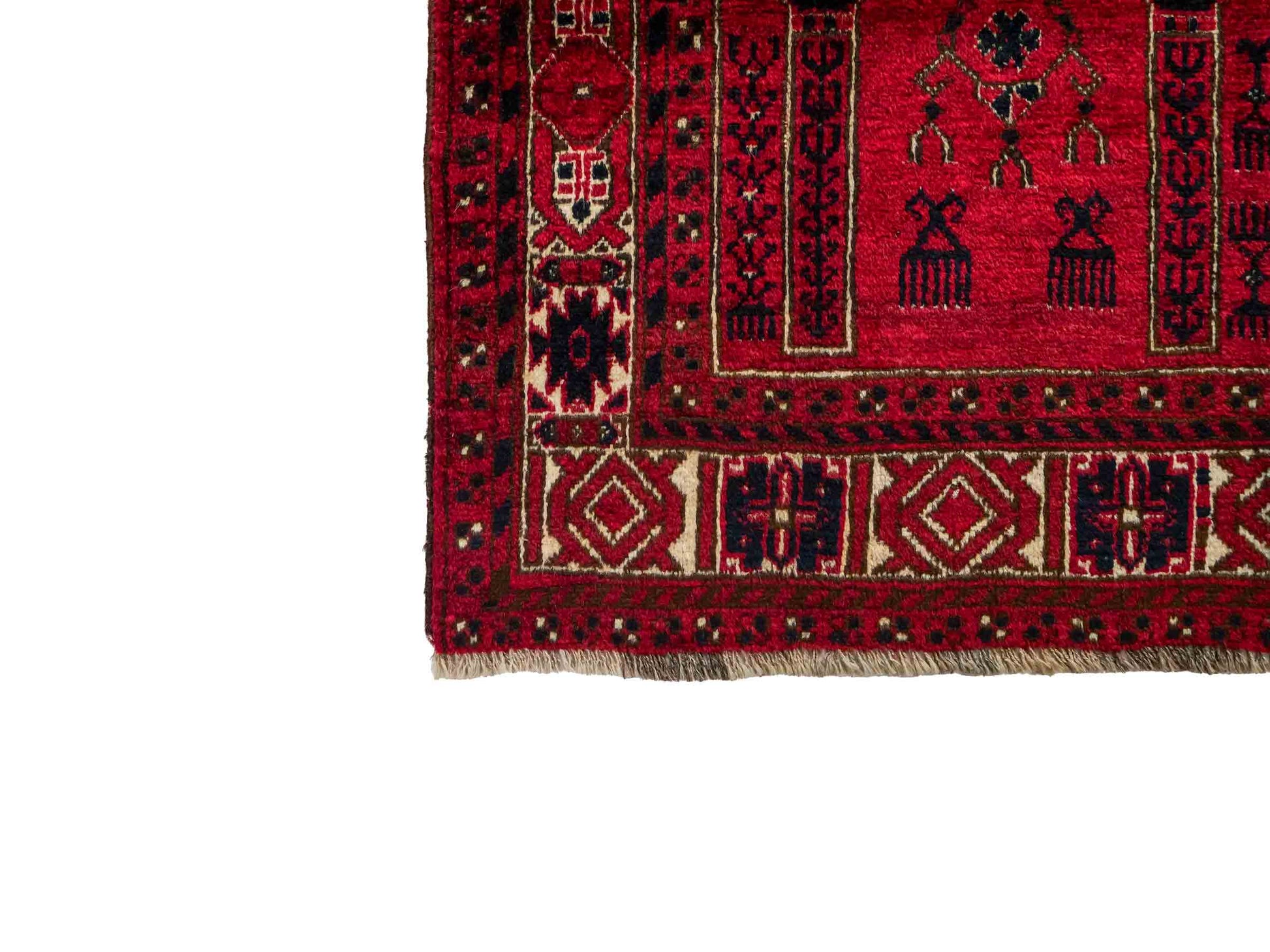 Antiker, handgeknüpfter, afghanischer Belutsch Nomadenteppich aus Wolle von Khademi. Größe: 109 x 85 cm. Farbe: Rot. Verkauf durch JUPITER Intl.