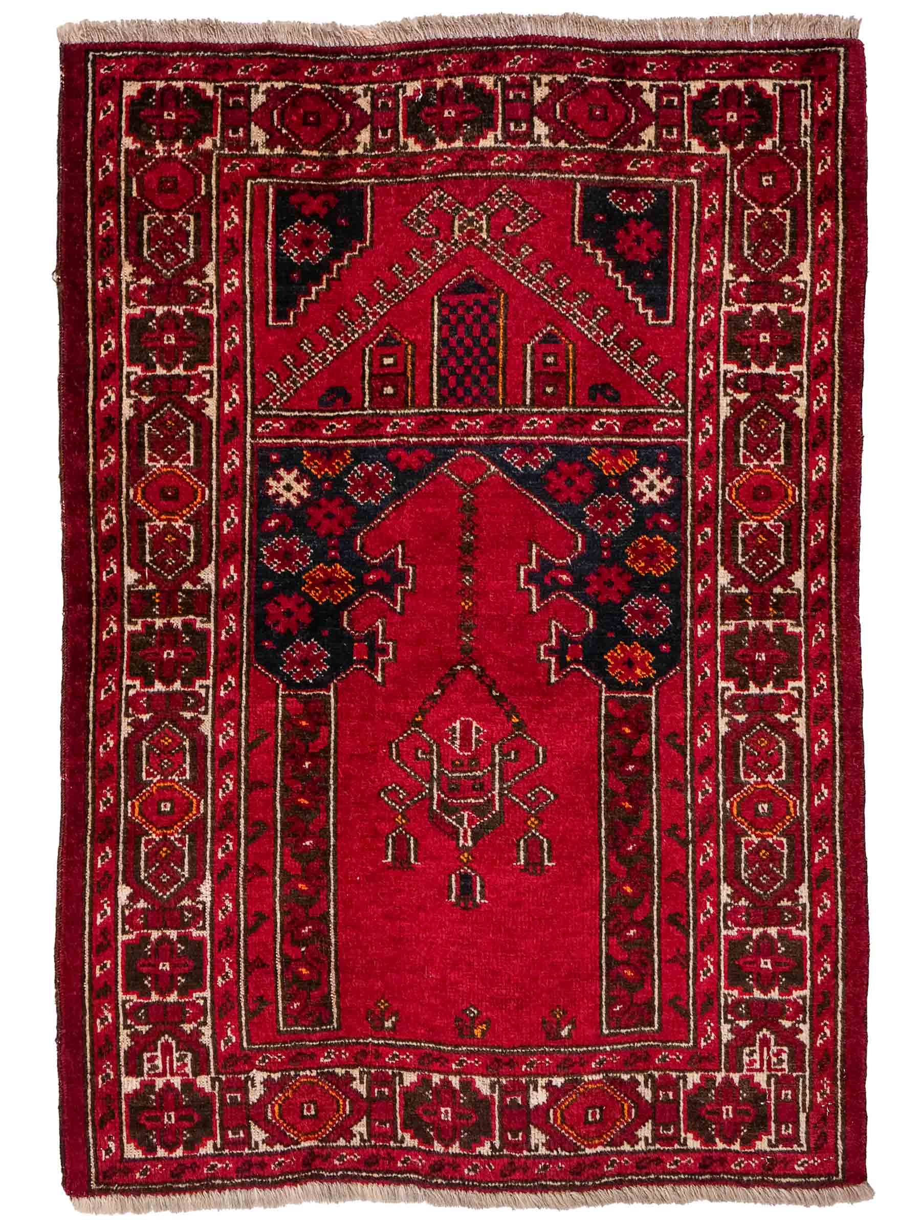 Antiker, handgeknüpfter, afghanischer Belutsch Nomadenteppich aus Wolle von Khademi. Größe: 112 x 85 cm. Farbe: Rot. Verkauf durch JUPITER Intl.