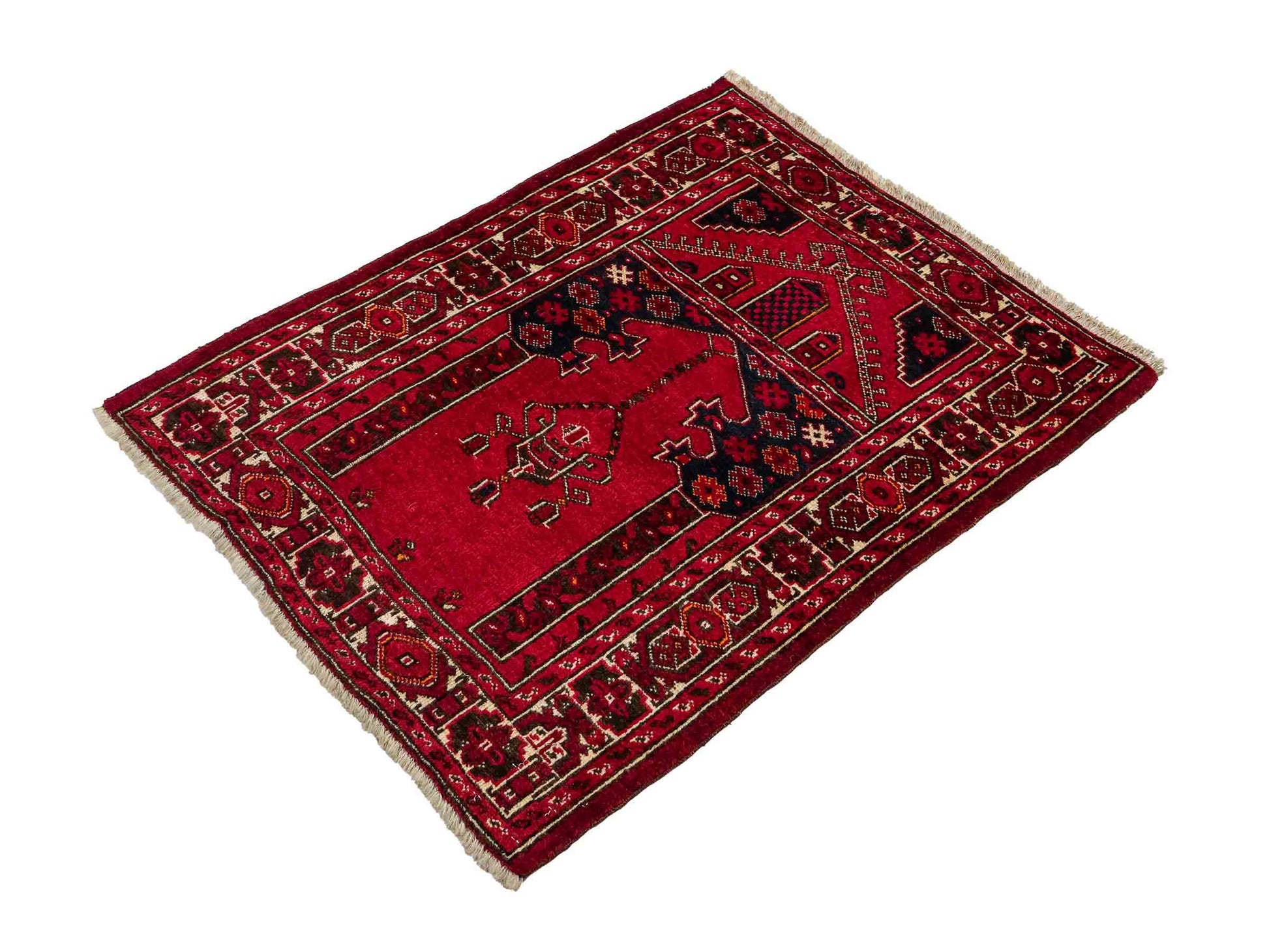 Antiker, handgeknüpfter, afghanischer Belutsch Nomadenteppich aus Wolle von Khademi. Größe: 112 x 85 cm. Farbe: Rot. Verkauf durch JUPITER Intl.