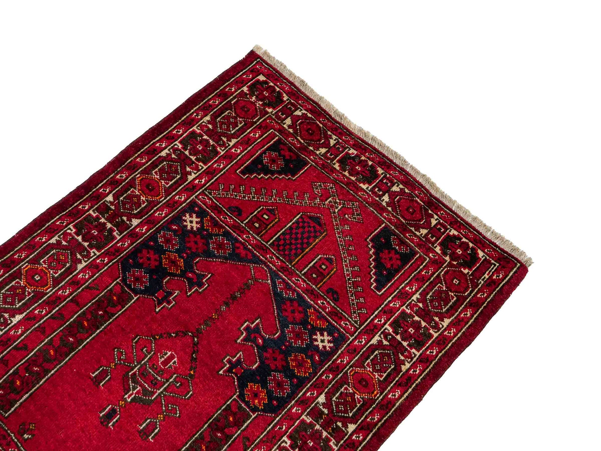 Antiker, handgeknüpfter, afghanischer Belutsch Nomadenteppich aus Wolle von Khademi. Größe: 112 x 85 cm. Farbe: Rot. Verkauf durch JUPITER Intl.