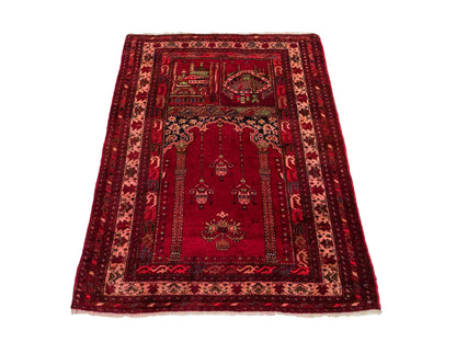 Antiker, handgeknüpfter, afghanischer Belutsch Nomadenteppich aus Wolle von Khademi. Größe: 115 x 80 cm. Farbe: Rot. Verkauf durch JUPITER Intl.