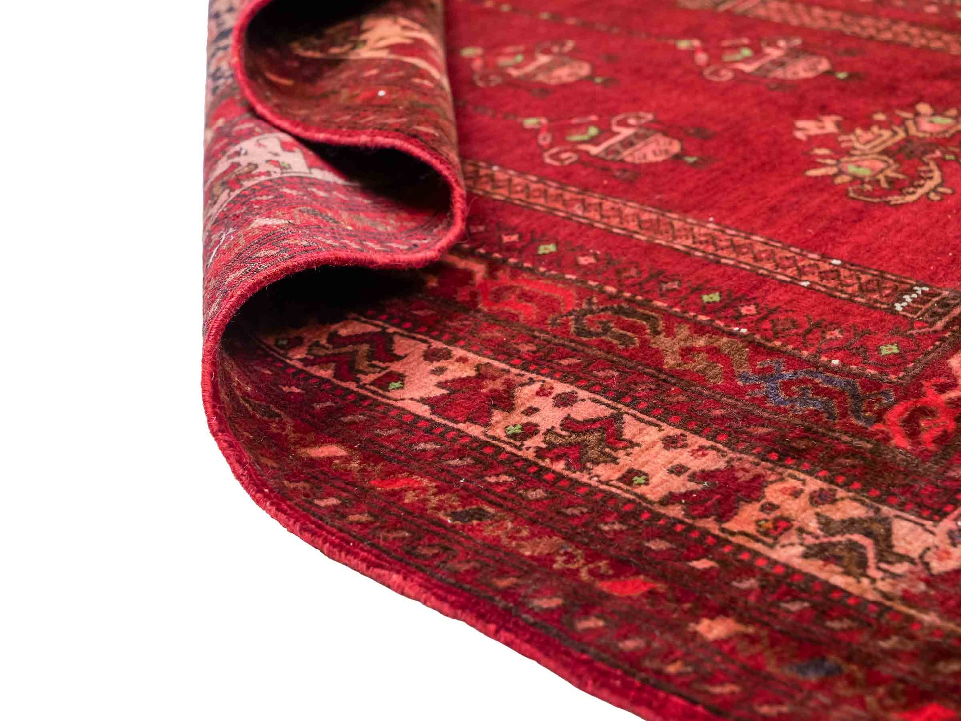 Antiker, handgeknüpfter, afghanischer Belutsch Nomadenteppich aus Wolle von Khademi. Größe: 115 x 80 cm. Farbe: Rot. Verkauf durch JUPITER Intl.