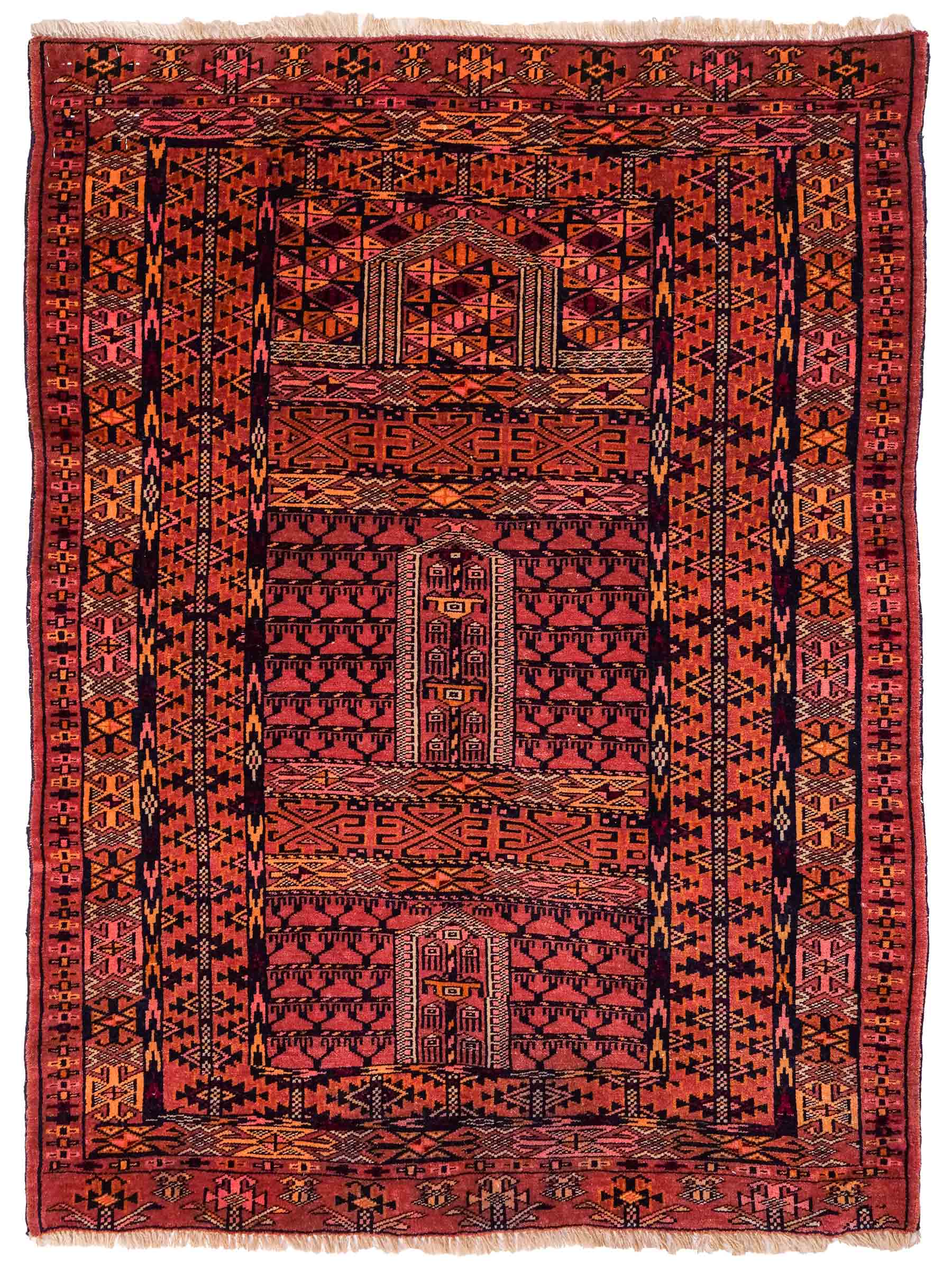 Antiker, handgeknüpfter, afghanischer Belutsch Nomadenteppich aus Wolle von Khademi. Größe: 121 x 90 cm. Farbe: Braun, orange. Verkauf durch JUPITER Intl.