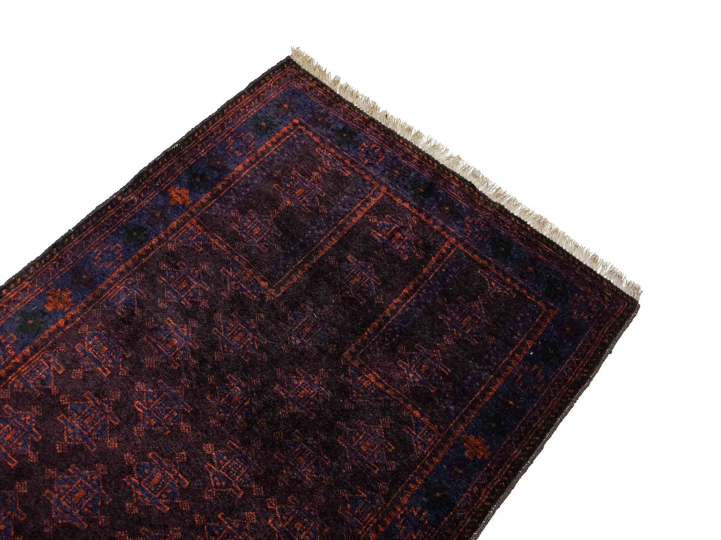 Antiker, handgeknüpfter, afghanischer Belutsch Nomadenteppich aus Wolle von Khademi. Größe: 127 x 84 cm. Farbe: Braun, blau. Verkauf durch JUPITER Intl.