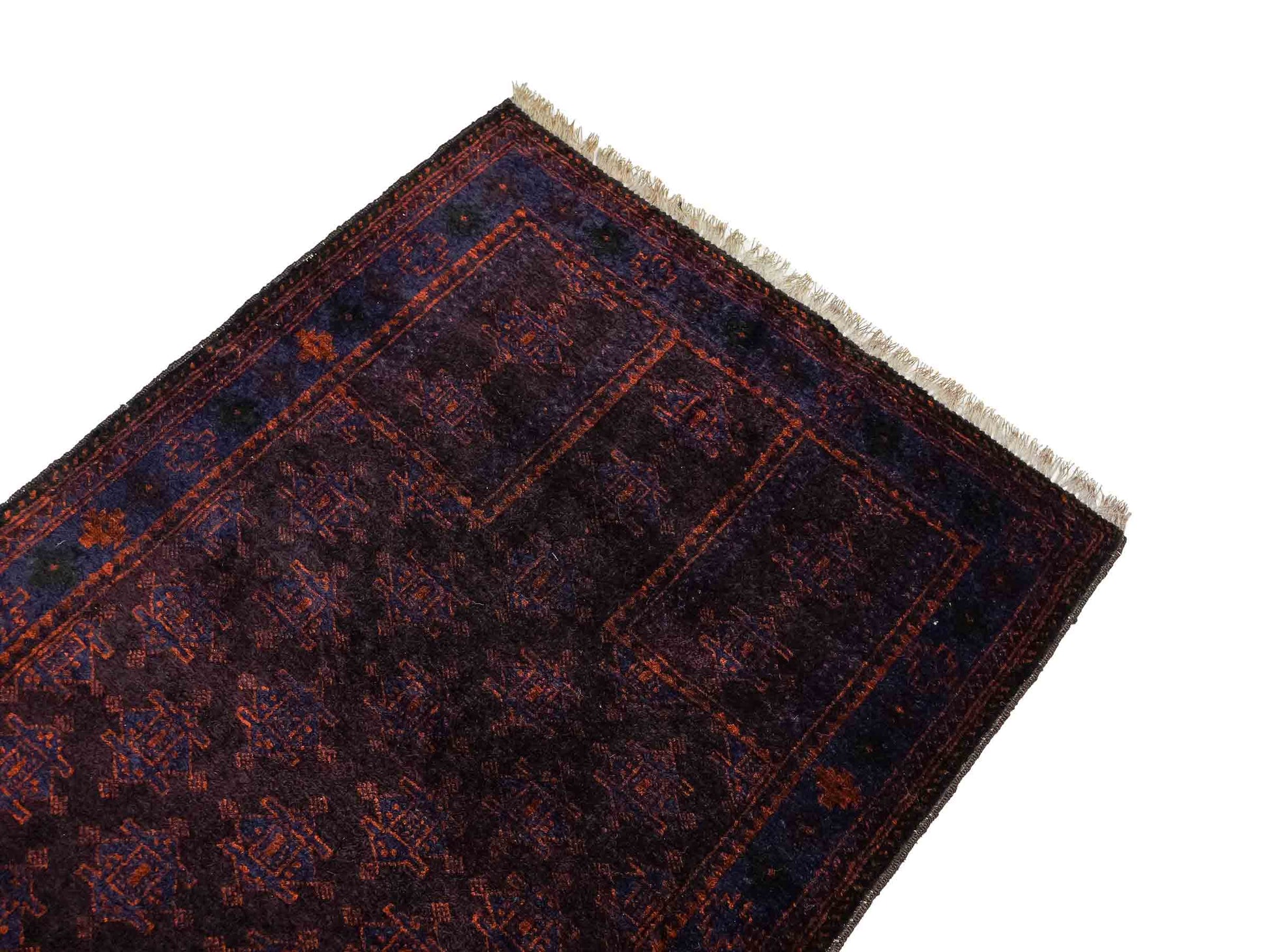 Antiker, handgeknüpfter, afghanischer Belutsch Nomadenteppich aus Wolle von Khademi. Größe: 127 x 84 cm. Farbe: Braun, blau. Verkauf durch JUPITER Intl.