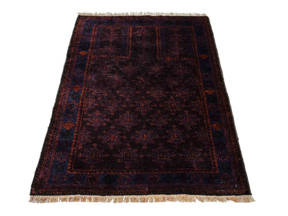 Antiker, handgeknüpfter, afghanischer Belutsch Nomadenteppich aus Wolle von Khademi. Größe: 127 x 84 cm. Farbe: Braun, blau. Verkauf durch JUPITER Intl.