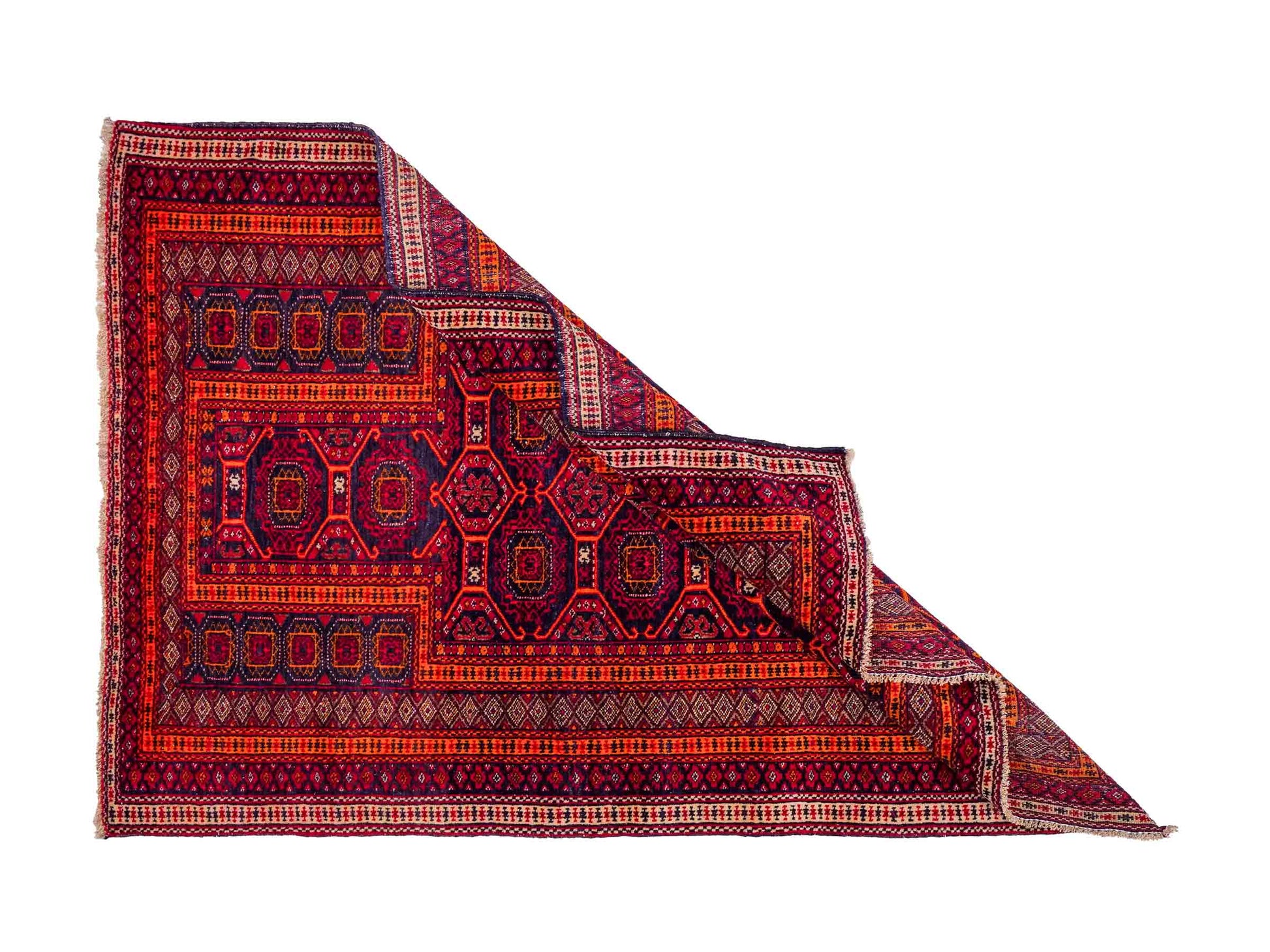 Antiker, handgeknüpfter, afghanischer Belutsch Nomadenteppich aus Wolle von Khademi. Größe: 127 x 91 cm. Farbe: Rot Verkauf durch JUPITER Intl.