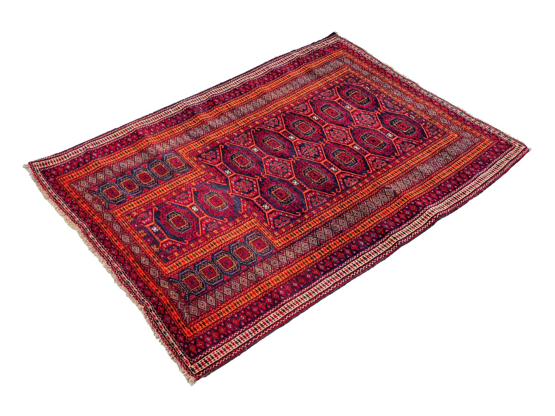 Antiker, handgeknüpfter, afghanischer Belutsch Nomadenteppich aus Wolle von Khademi. Größe: 127 x 91 cm. Farbe: Rot Verkauf durch JUPITER Intl.