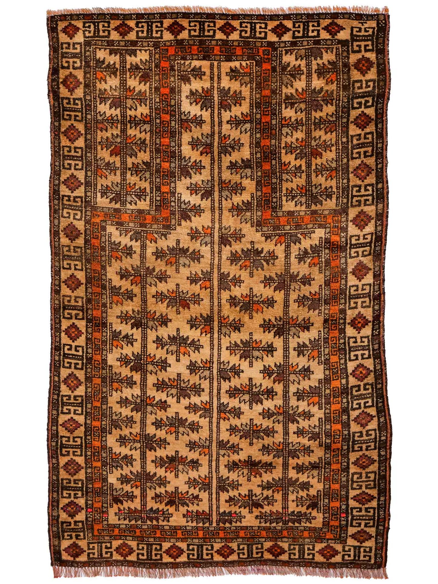 Antiker, handgeknüpfter, afghanischer Belutsch Nomadenteppich aus Wolle von Khademi. Größe: 128 x 78 cm. Farbe: Beige. Verkauf durch JUPITER Intl.