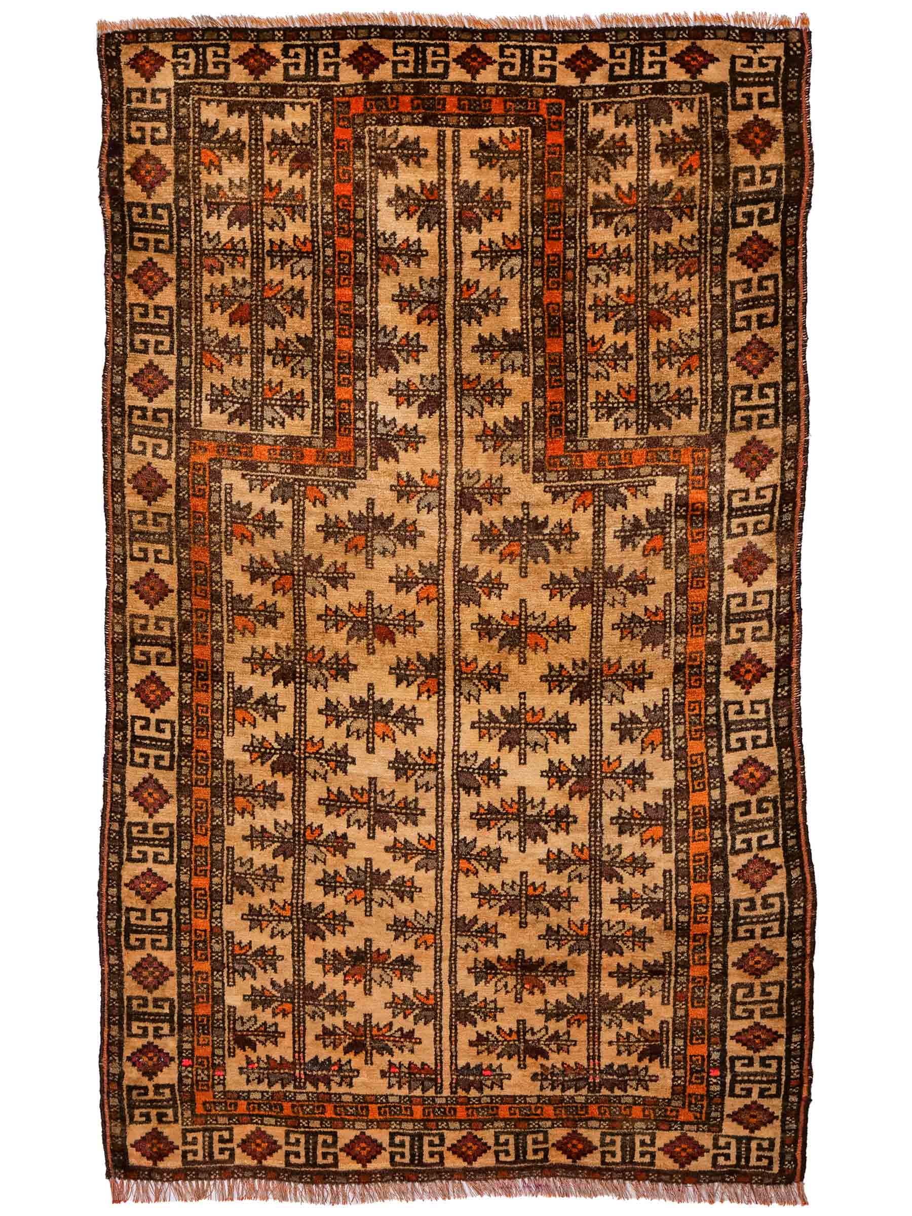 Antiker, handgeknüpfter, afghanischer Belutsch Nomadenteppich aus Wolle von Khademi. Größe: 128 x 78 cm. Farbe: Beige. Verkauf durch JUPITER Intl.