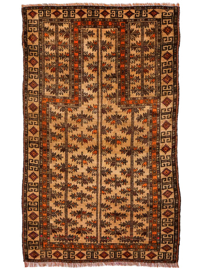 Antiker, handgeknüpfter, afghanischer Belutsch Nomadenteppich aus Wolle von Khademi. Größe: 128 x 78 cm. Farbe: Beige. Verkauf durch JUPITER Intl.