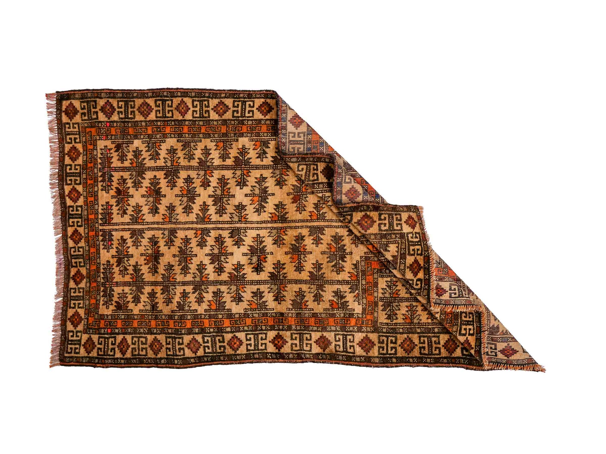 Antiker, handgeknüpfter, afghanischer Belutsch Nomadenteppich aus Wolle von Khademi. Größe: 128 x 78 cm. Farbe: Beige. Verkauf durch JUPITER Intl.