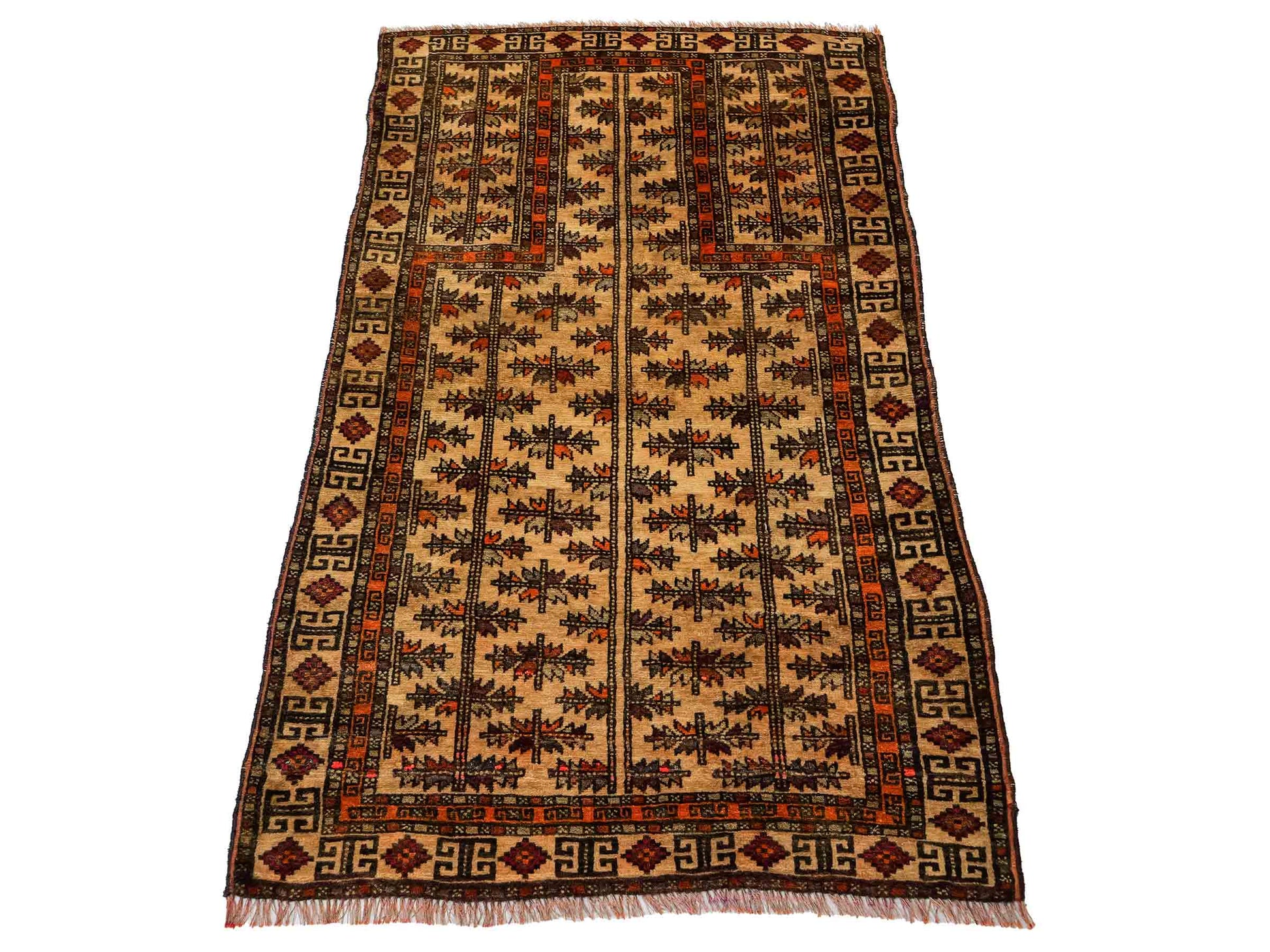 Antiker, handgeknüpfter, afghanischer Belutsch Nomadenteppich aus Wolle von Khademi. Größe: 128 x 78 cm. Farbe: Beige. Verkauf durch JUPITER Intl.