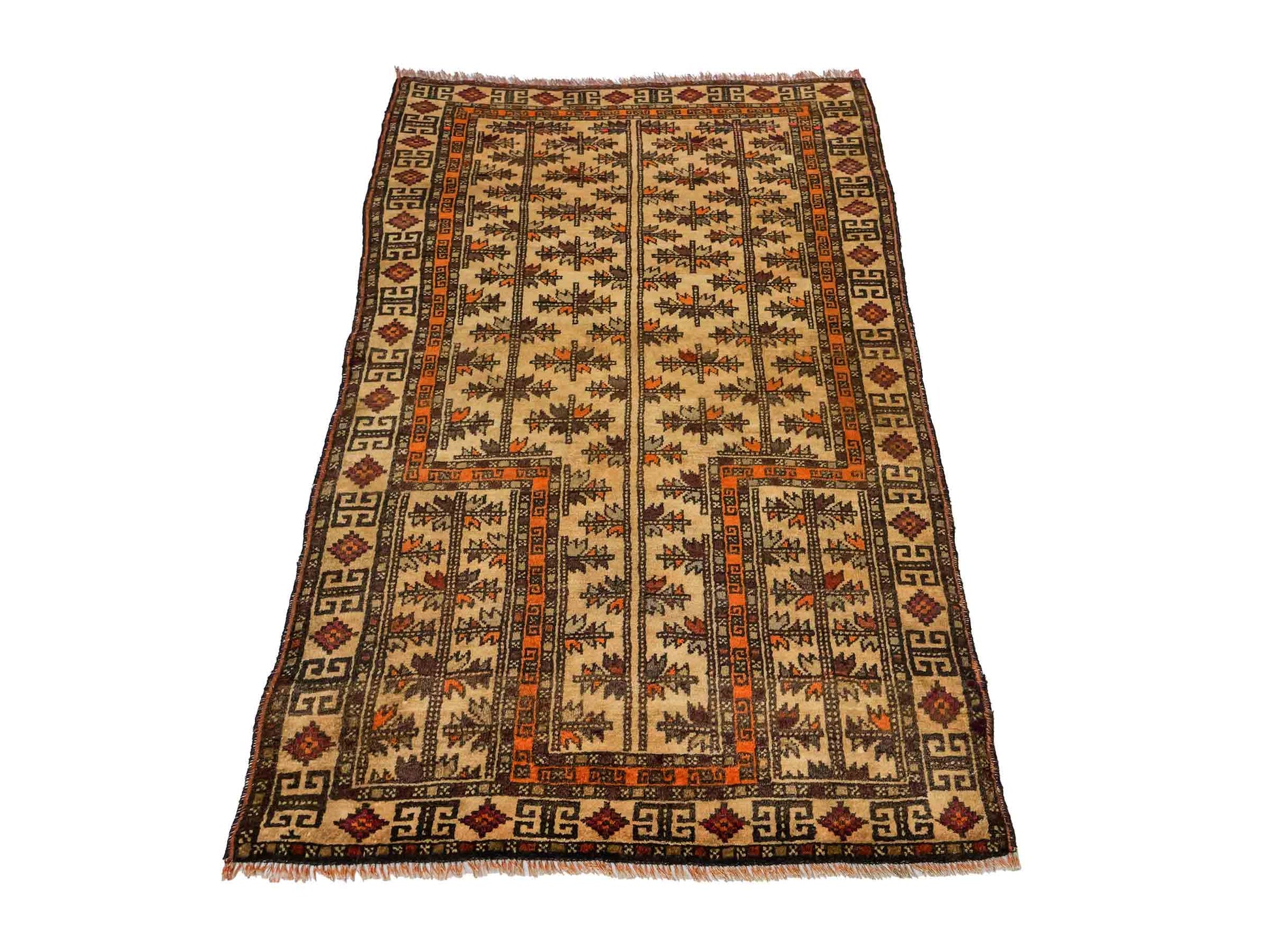 Antiker, handgeknüpfter, afghanischer Belutsch Nomadenteppich aus Wolle von Khademi. Größe: 128 x 78 cm. Farbe: Beige. Verkauf durch JUPITER Intl.