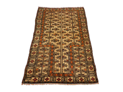 Antiker, handgeknüpfter, afghanischer Belutsch Nomadenteppich aus Wolle von Khademi. Größe: 128 x 78 cm. Farbe: Beige. Verkauf durch JUPITER Intl.
