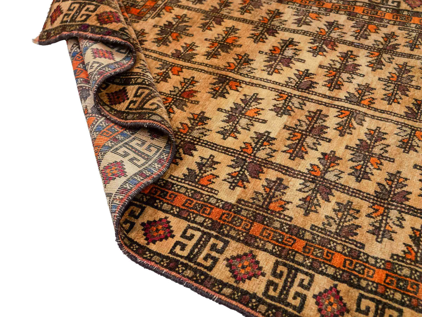 Antiker, handgeknüpfter, afghanischer Belutsch Nomadenteppich aus Wolle von Khademi. Größe: 128 x 78 cm. Farbe: Beige. Verkauf durch JUPITER Intl.